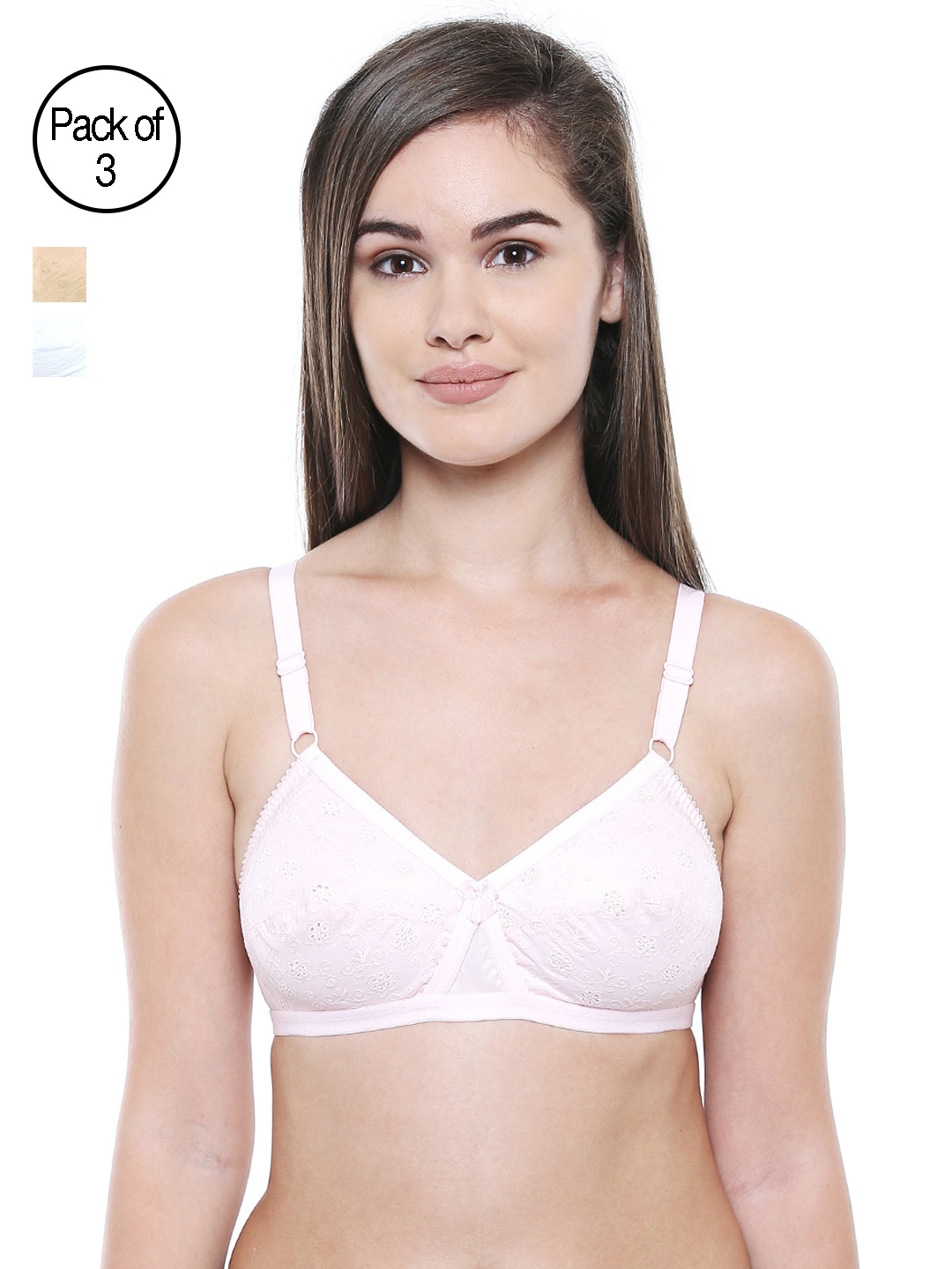 

Bodycare Pack Of 3 Solid Non-Wired Non Padded Everyday Bra E5524PISW, Pink