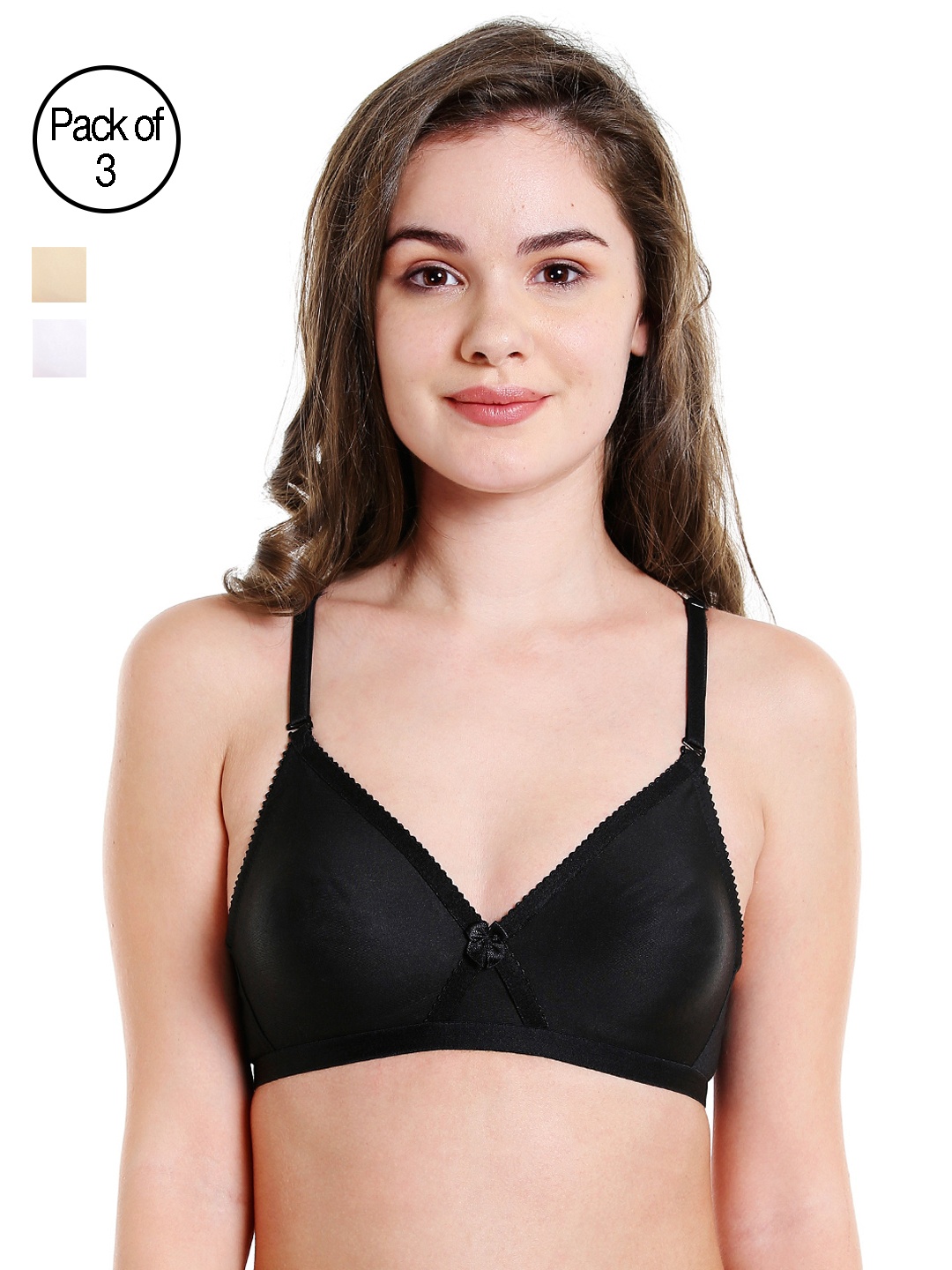 

Bodycare Pack Of 3 Solid Non-Wired Non Padded T-shirt Bra E5551BSW, Black