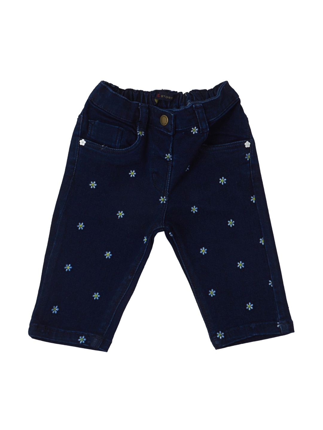 

TALES & STORIES Girls Navy Blue Regular Fit Floral Embroidered Capris