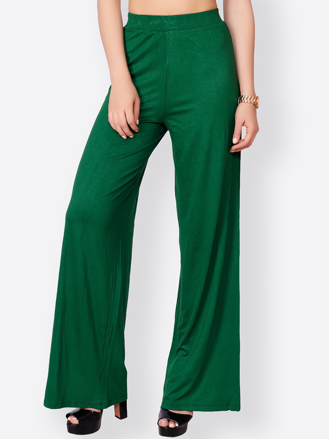 

SCORPIUS Women Green Straight Solid Palazzos