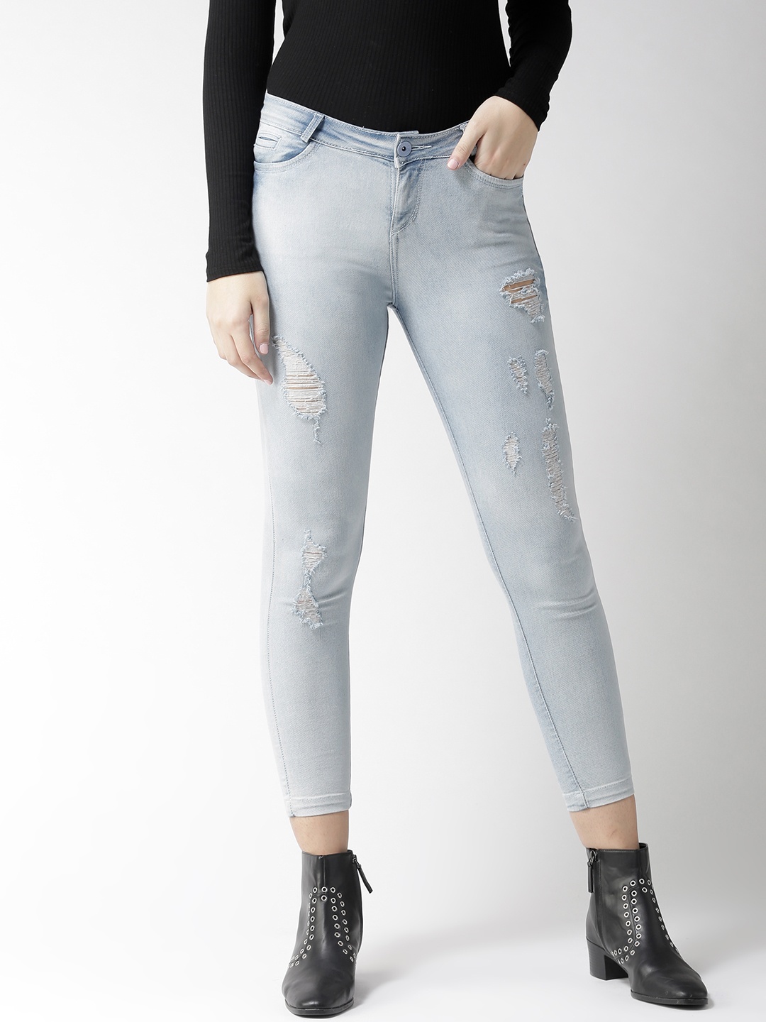 

Xpose Women Blue Skinny Fit Mid-Rise Mildly Distressed Stretchable Cropped Jeans