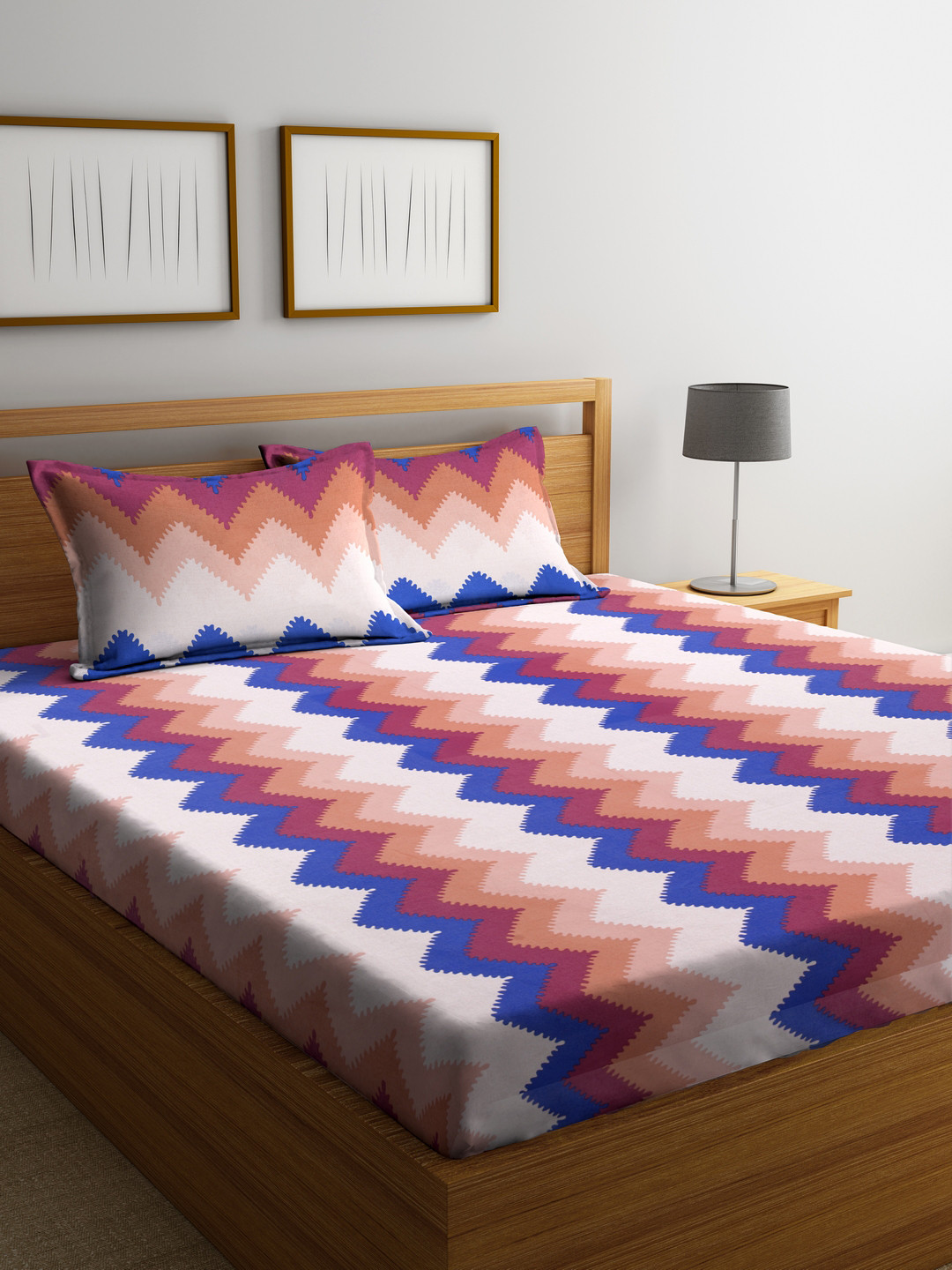

Cortina Multicoloured Geometric Flat 120 TC Cotton 1 Queen Bedsheet with 2 Pillow Covers, Multi