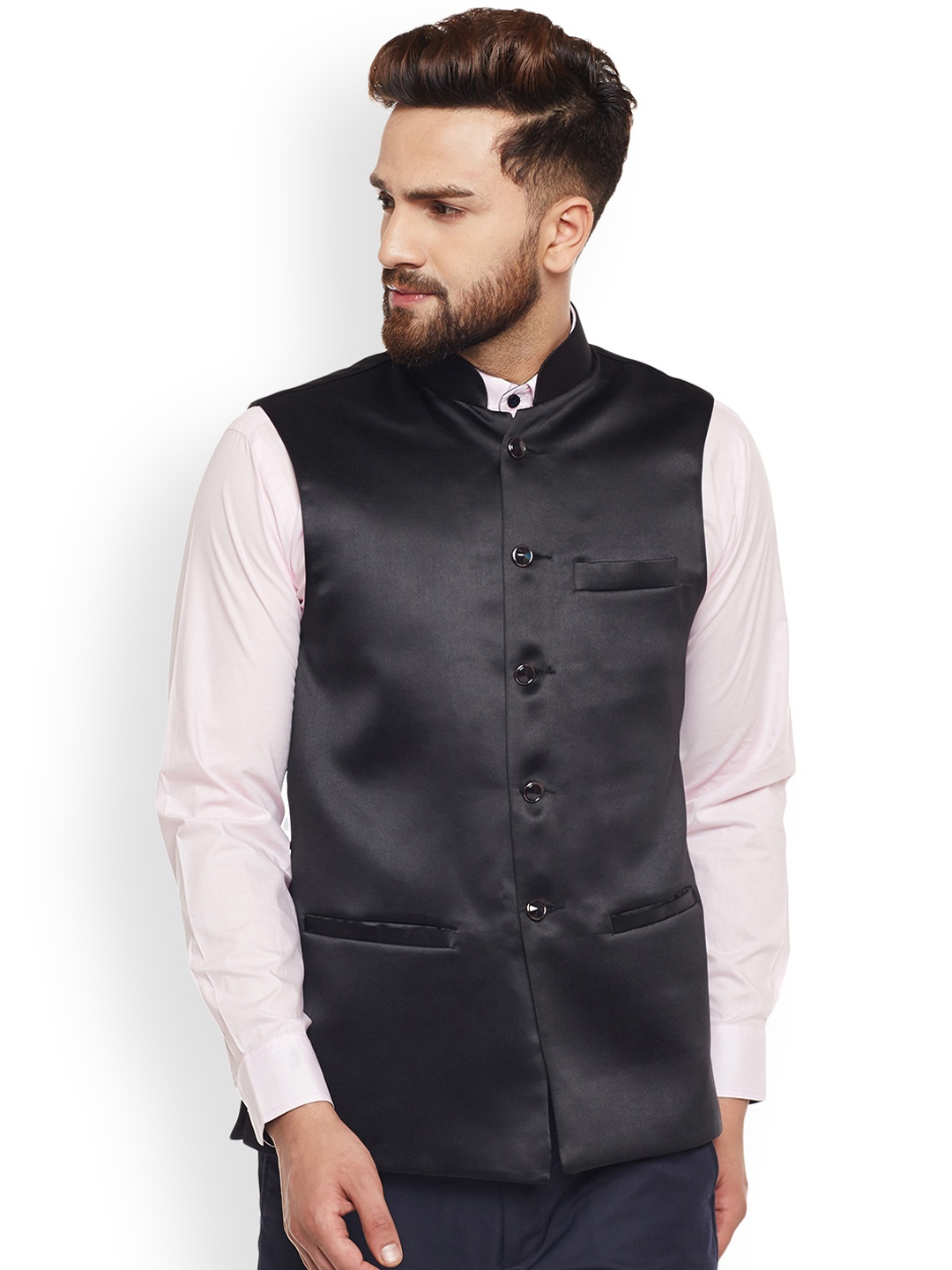 

Hancock Men Black Solid Nehru Jacket