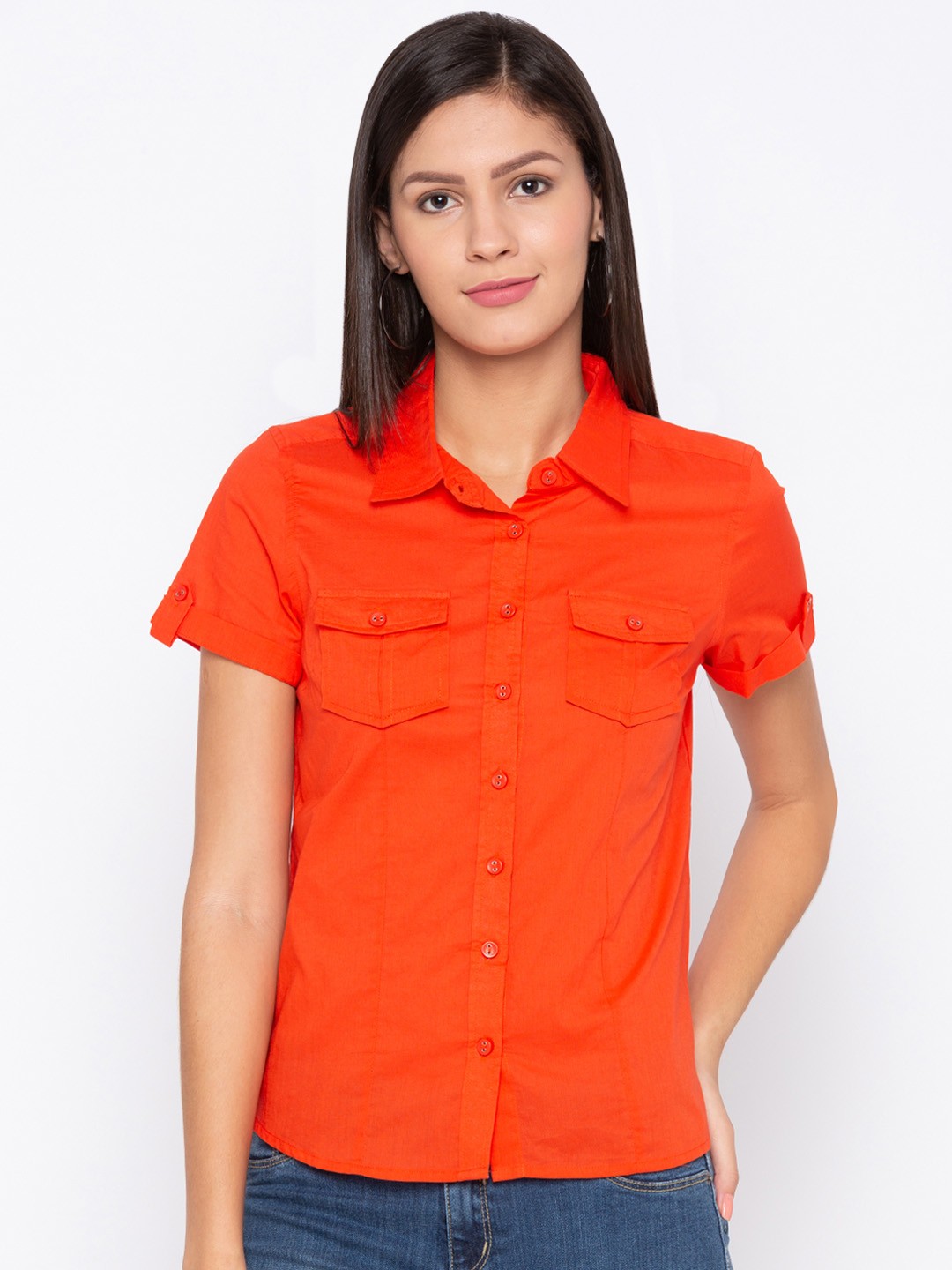 

Globus Women Orange Regular Fit Solid Casual Shirt