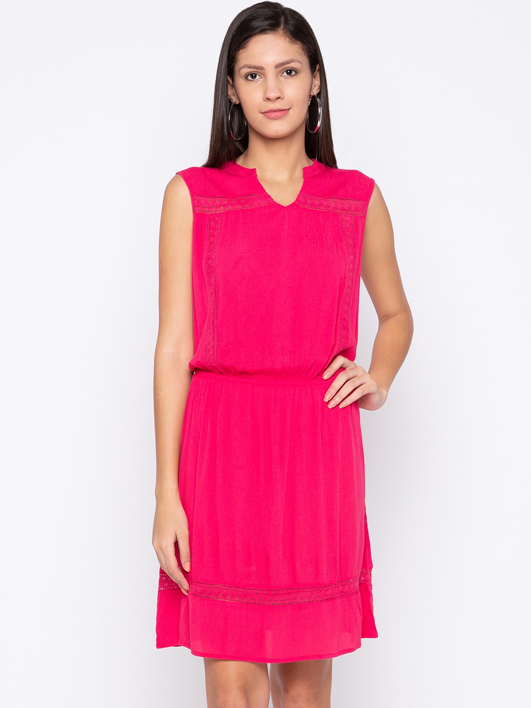 

Globus Women Pink Solid Fit and Flare Dress