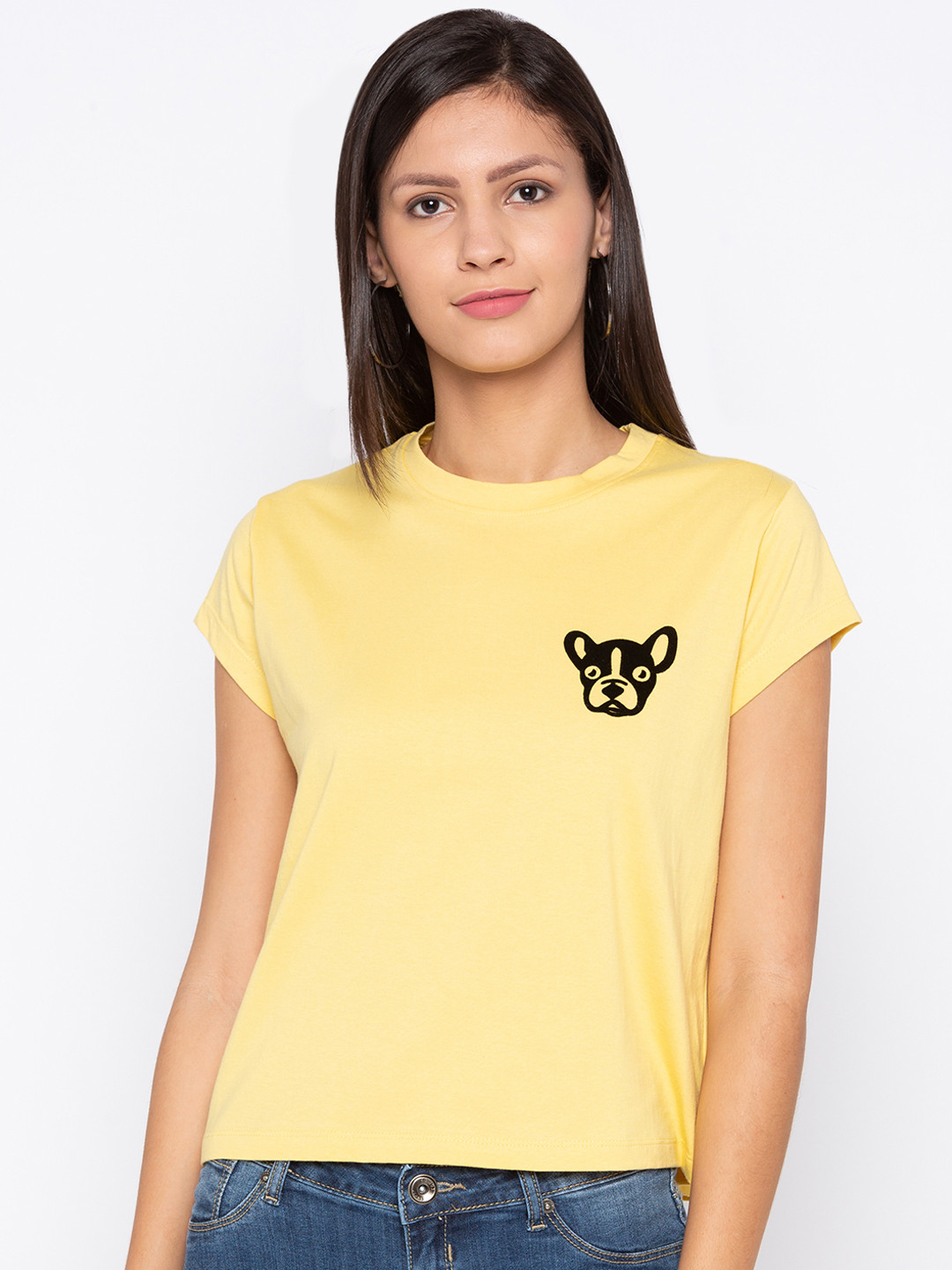 

Globus Women Yellow Printed Round Neck T-shirt