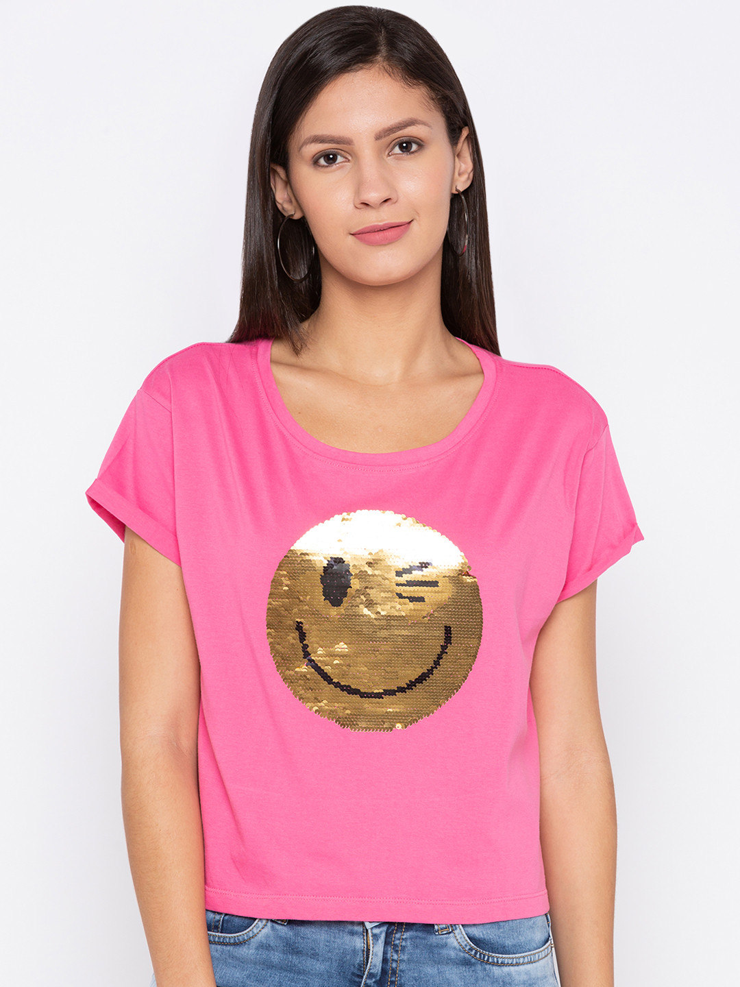 

Globus Women Pink Printed Round Neck T-shirt