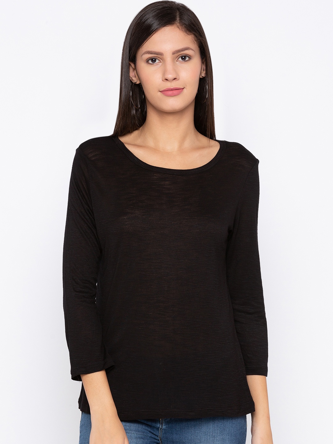 

Globus Women Black Solid Pure Cotton Top