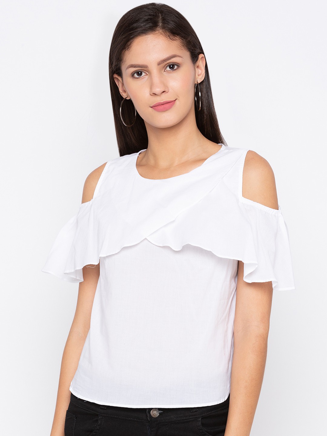 

Globus Women White Solid Pure Cotton Top