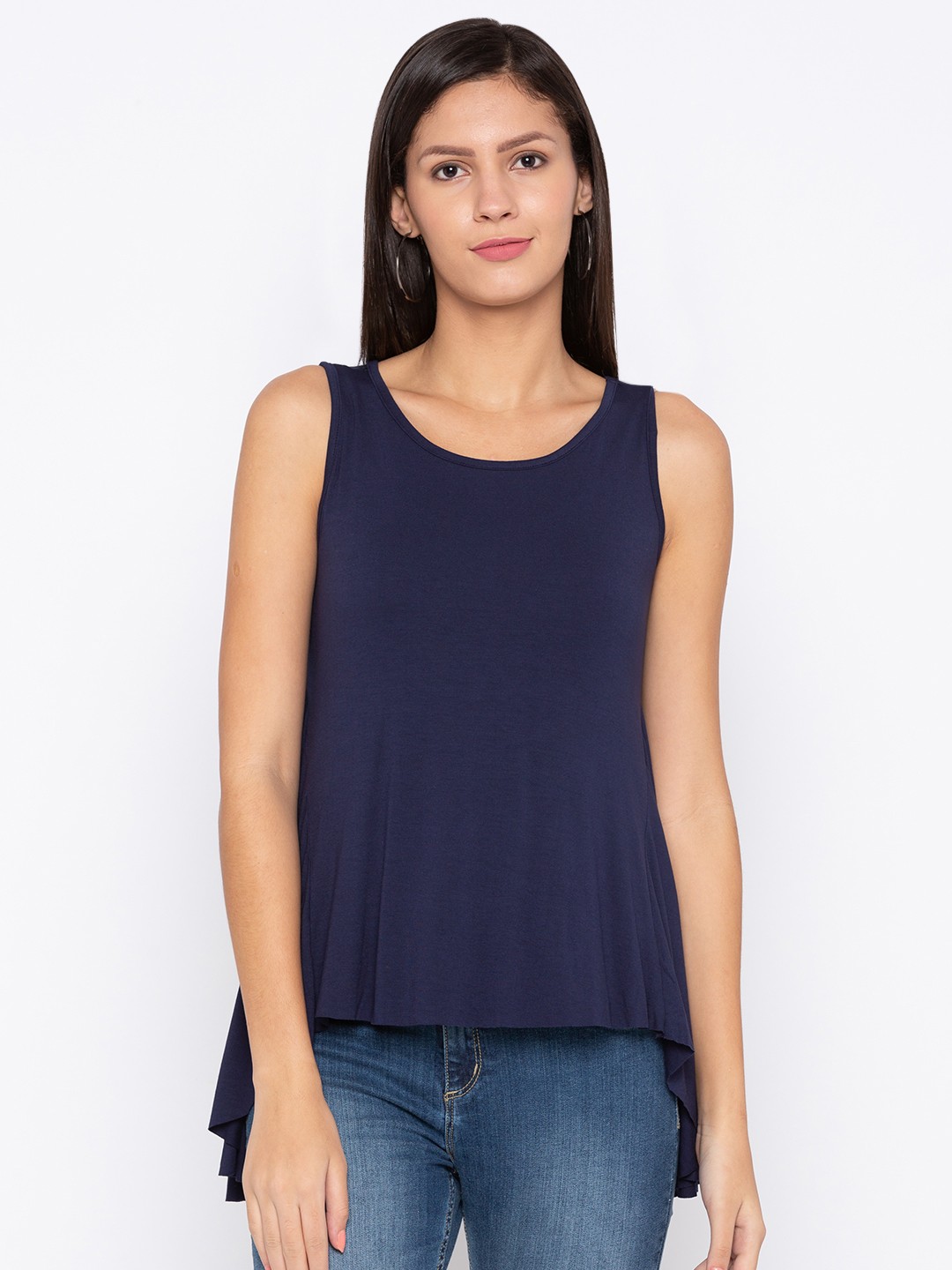 

Globus Women Navy Blue Solid High-Low Top