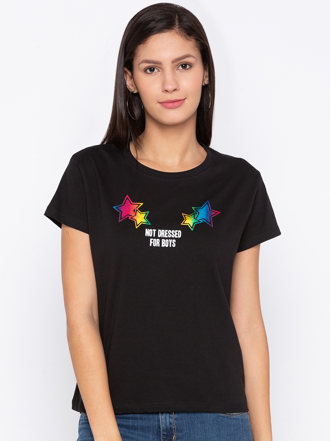 

Globus Women Black Printed Round Neck T-shirt
