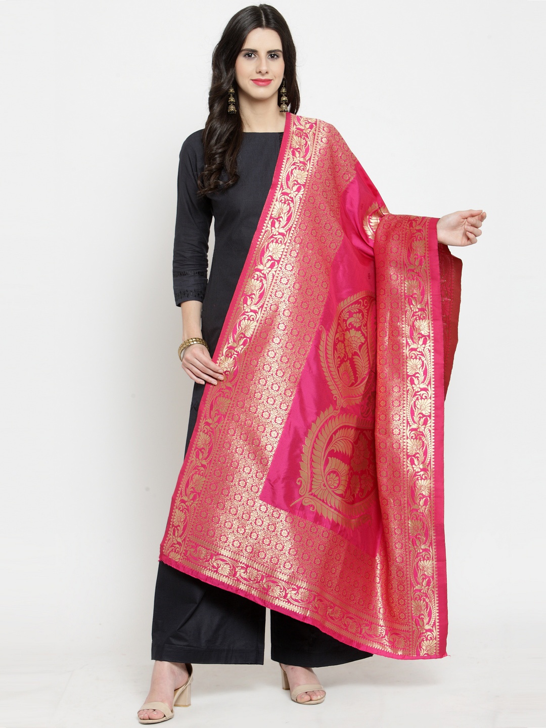 

mf Pink Woven Design Dupatta