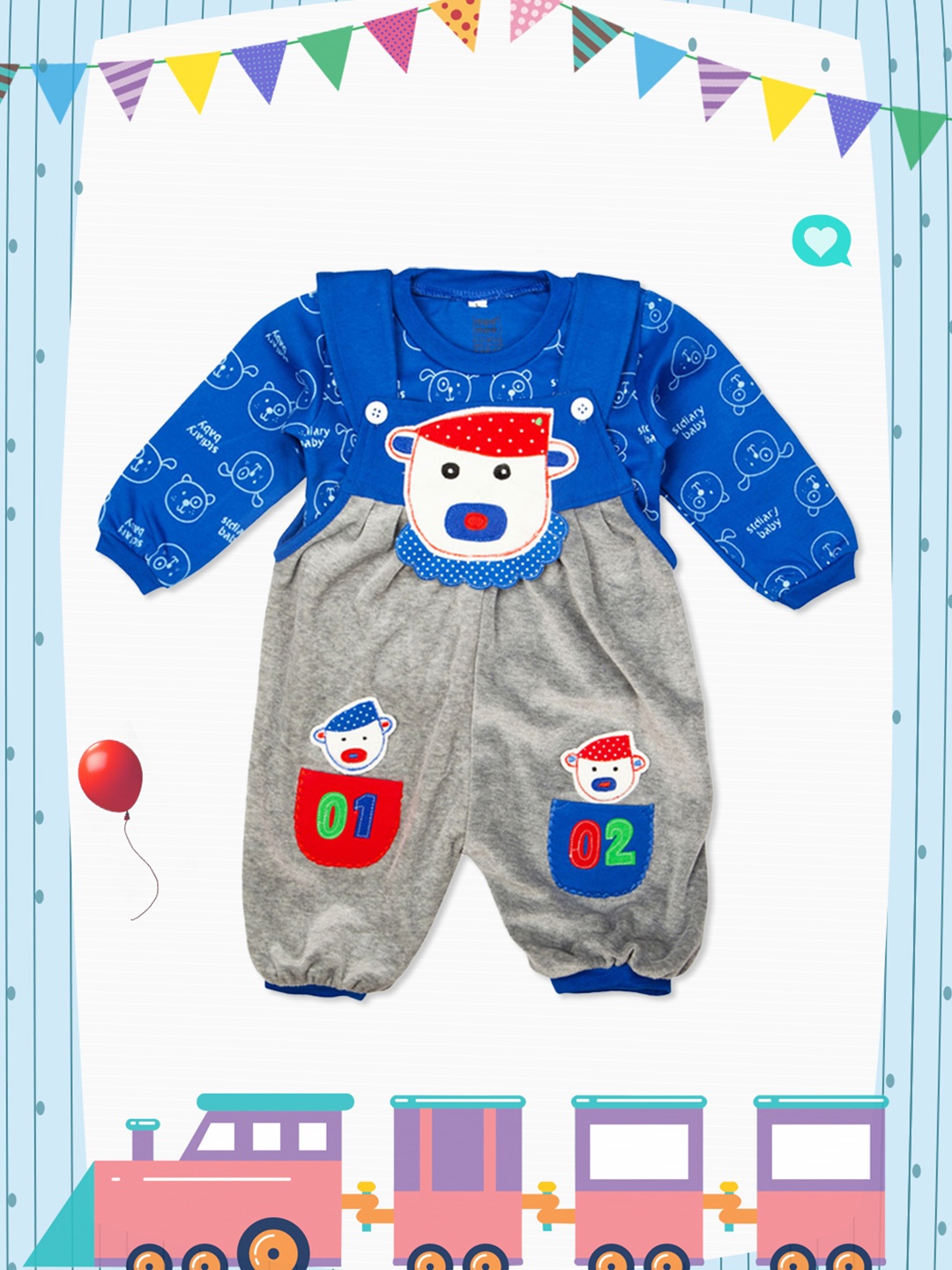 

MeeMee Kids Blue & Grey Printed T-shirt with Dungarees