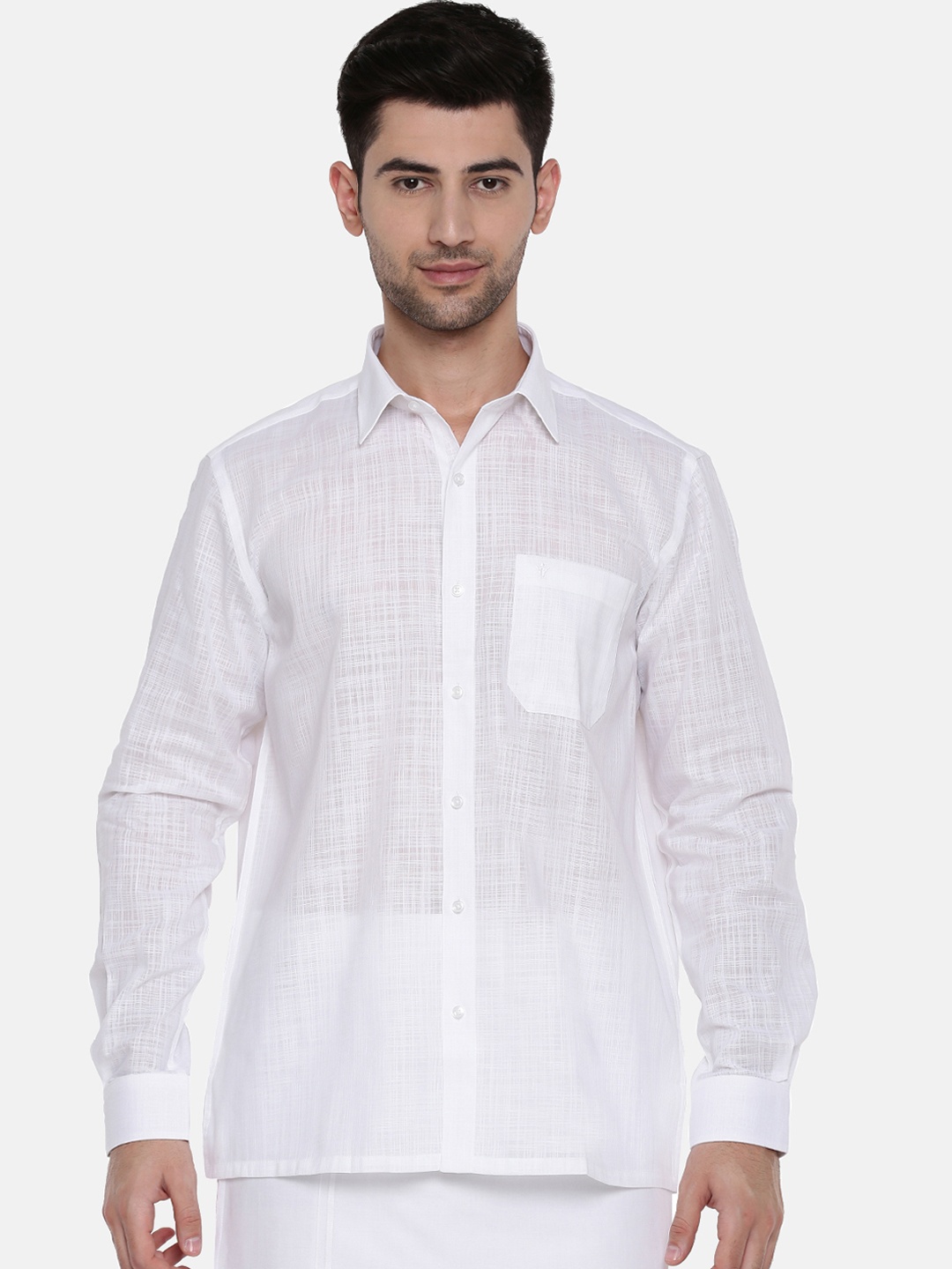 

Ramraj Men White Original Regular Fit Self Design Ethnic Shirt