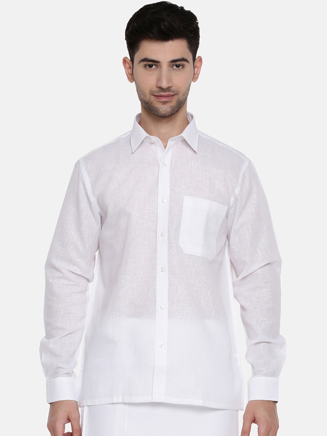 

Ramraj Men White Original Regular Fit Solid Ethnic Shirt