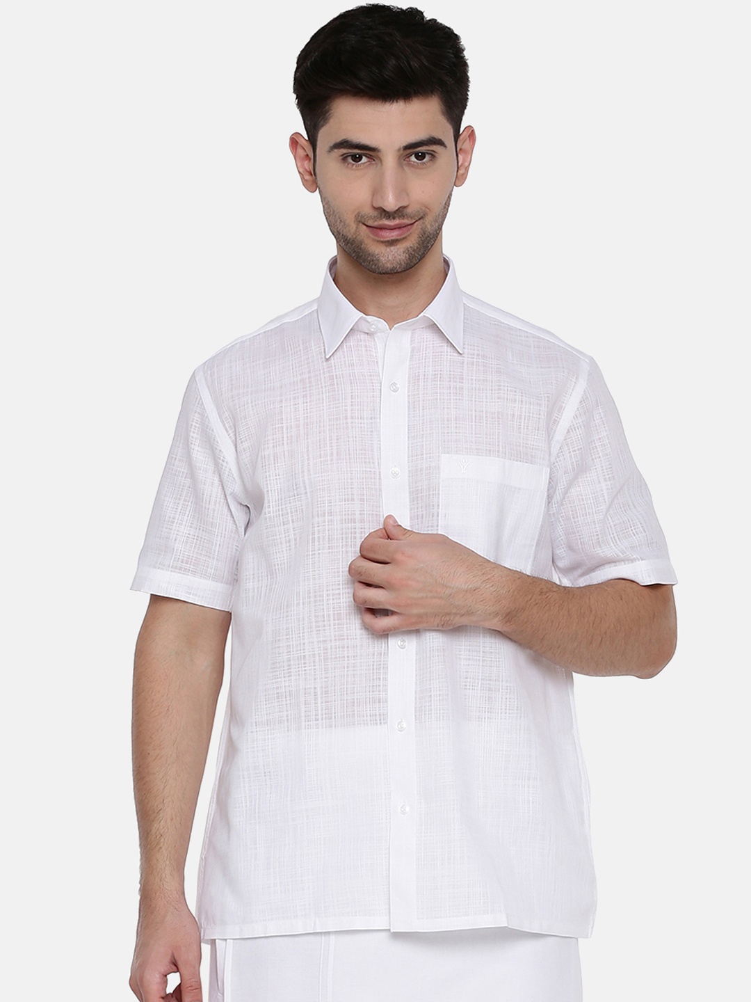 

Ramraj Men White Original Regular Fit Solid Ethnic Shirt
