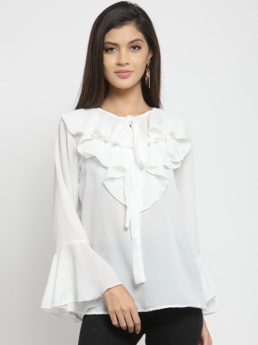 

Indietoga Women White Solid A-Line Top