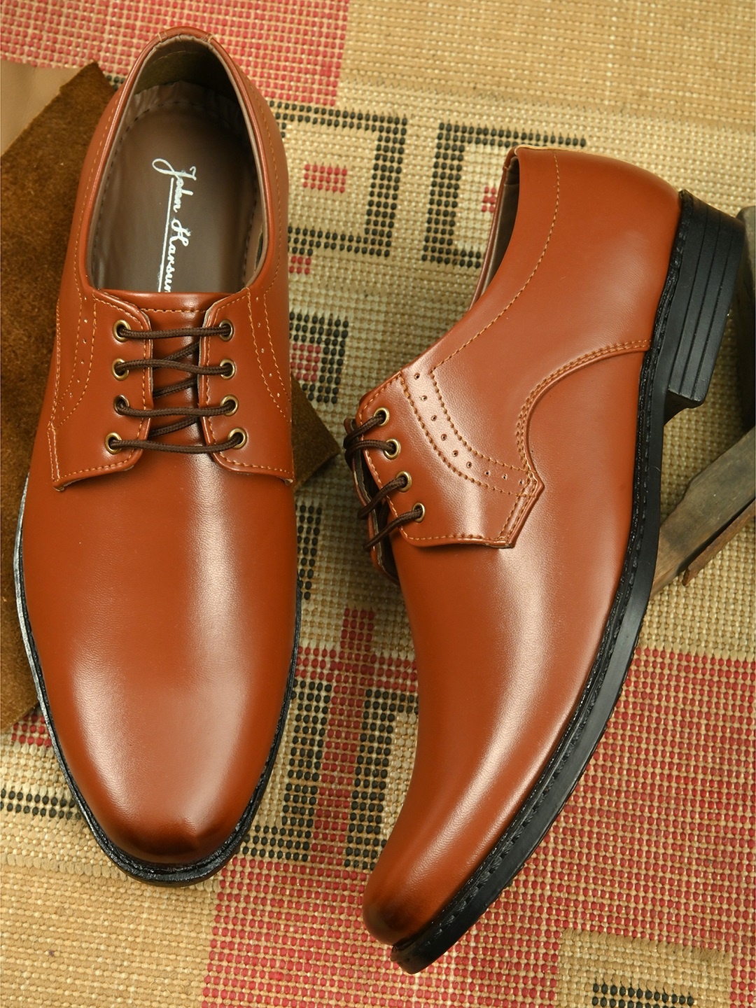 

John Karsun Men Tan Brown Solid Formal Derbys