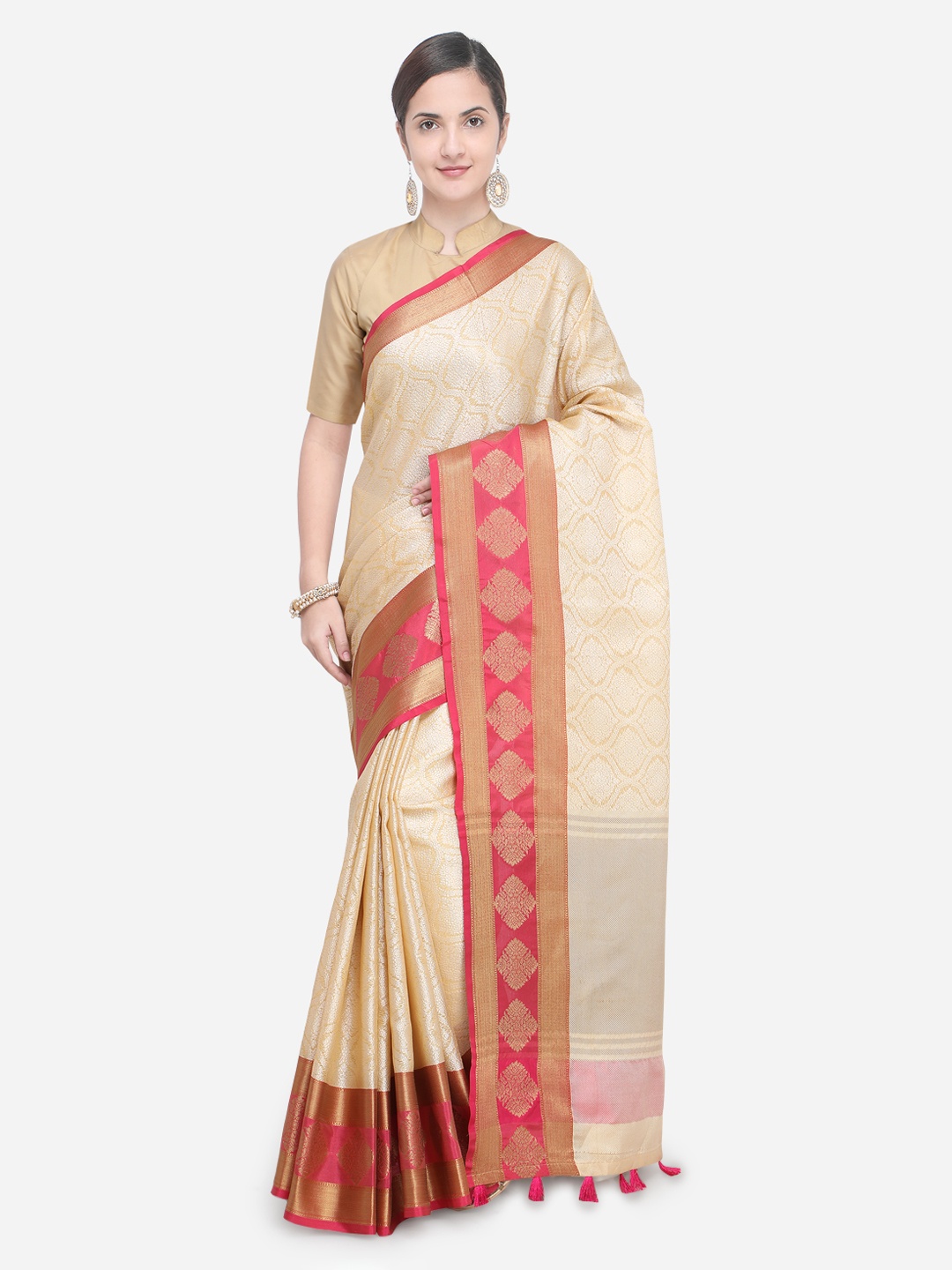 

Pisara Cream-Coloured Silk Cotton Woven Design Banarasi Saree