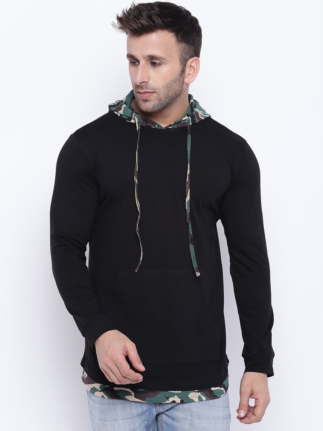 

GRITSTONES Men Black Solid Hooded Sweatshirt