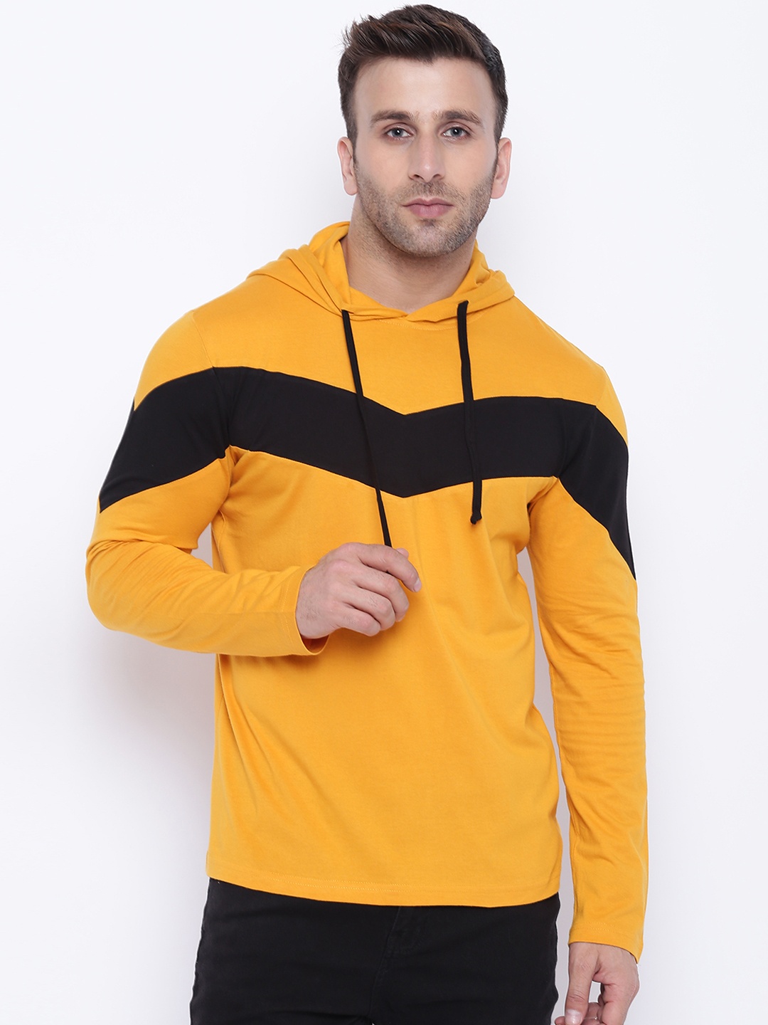 

GRITSTONES Men Yellow Colourblocked Hood T-shirt