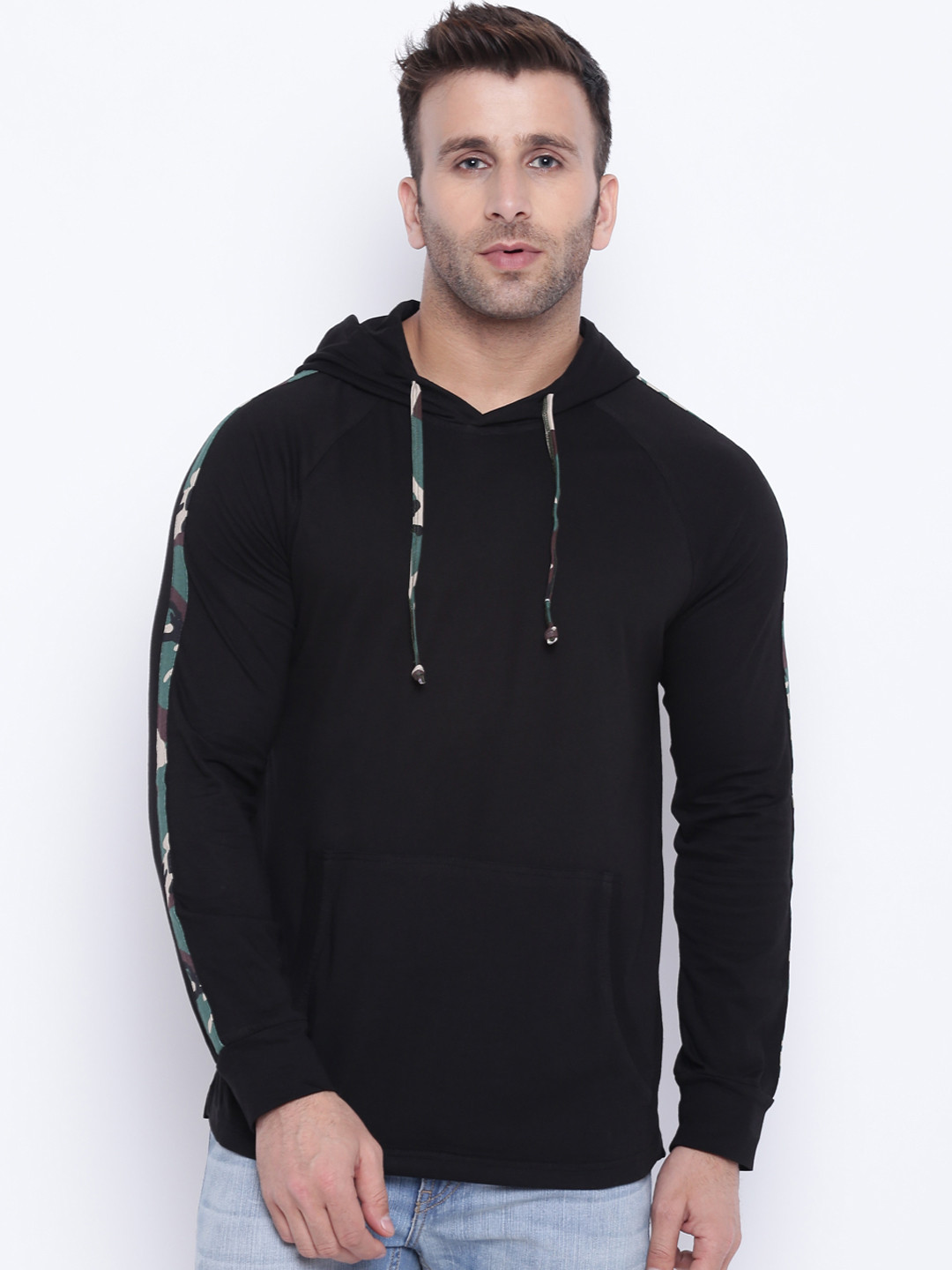 

GRITSTONES Men Black Solid Hooded Sweatshirt
