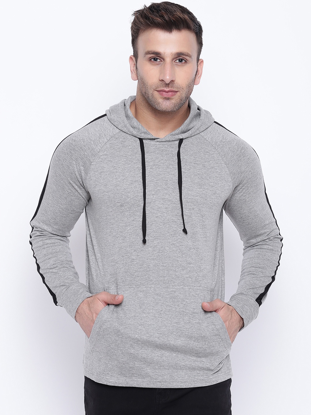 

GRITSTONES Men Grey Solid Hooded Sweatshirt