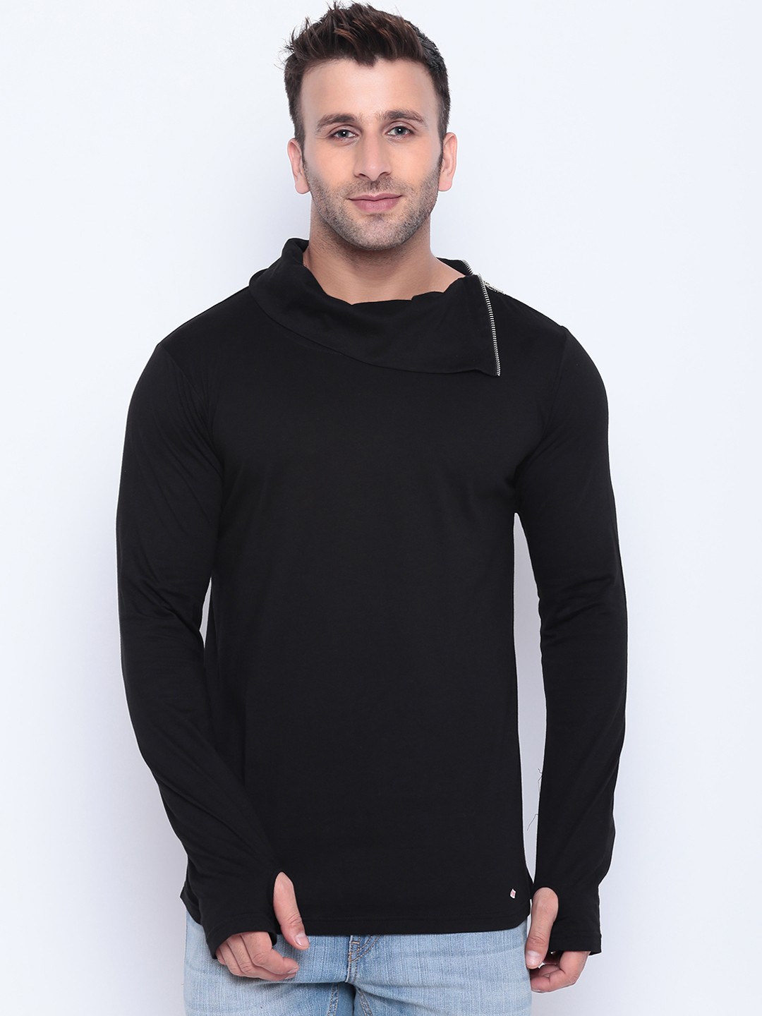 

GRITSTONES Men Black Solid High Neck T-shirt