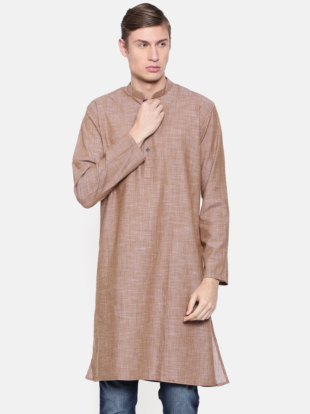 

British Club Men Brown Solid Straight Kurta