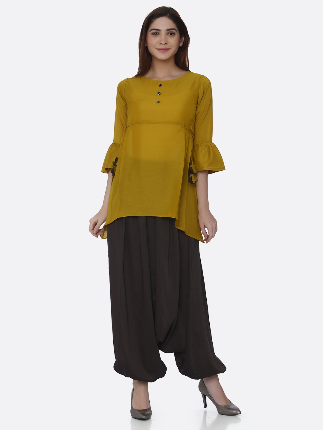

RAISIN Women Mustard Yellow Solid Kurta with Dhoti Pants