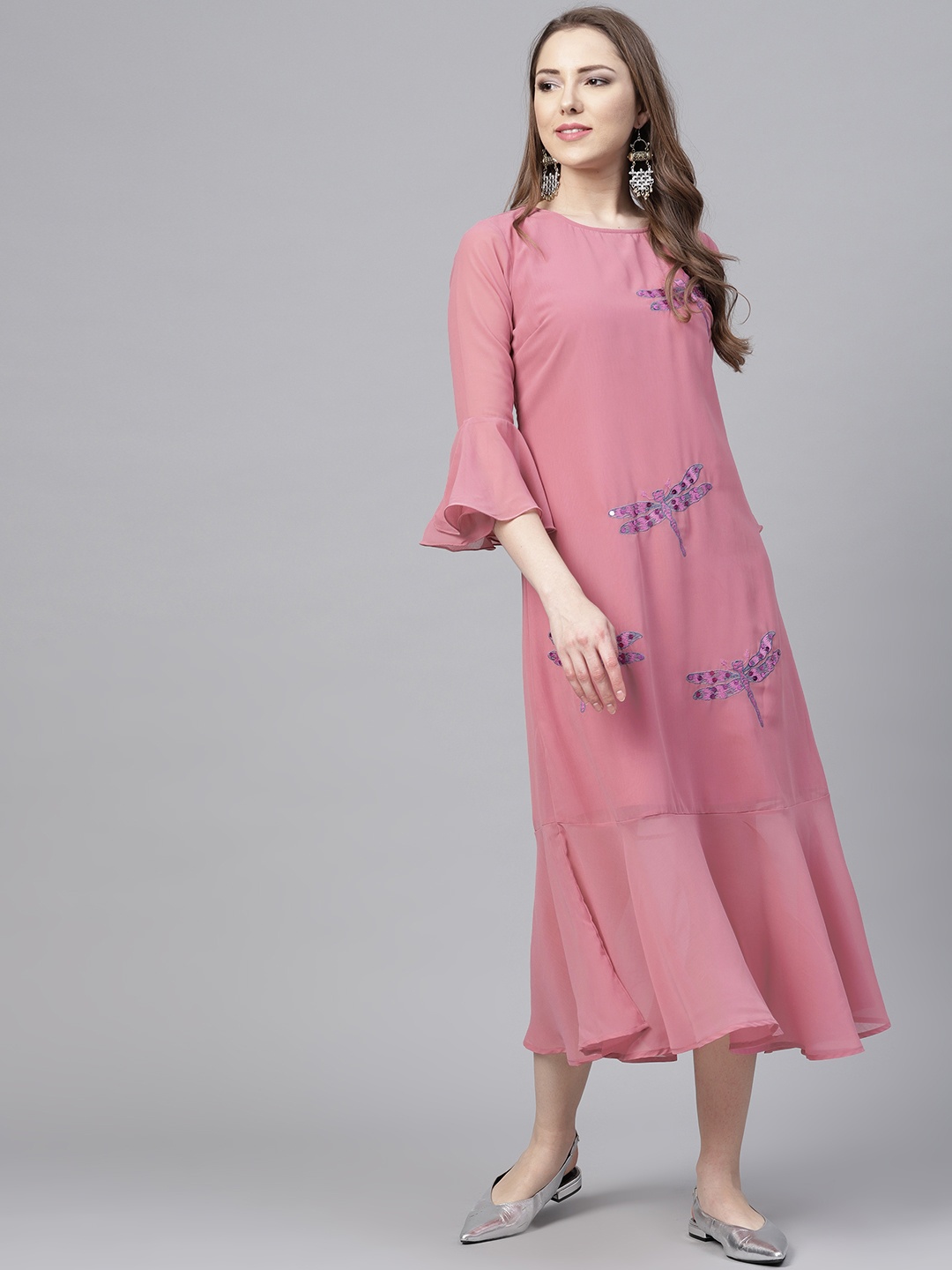 

Bitterlime Women Pink Embellished A-Line Dress