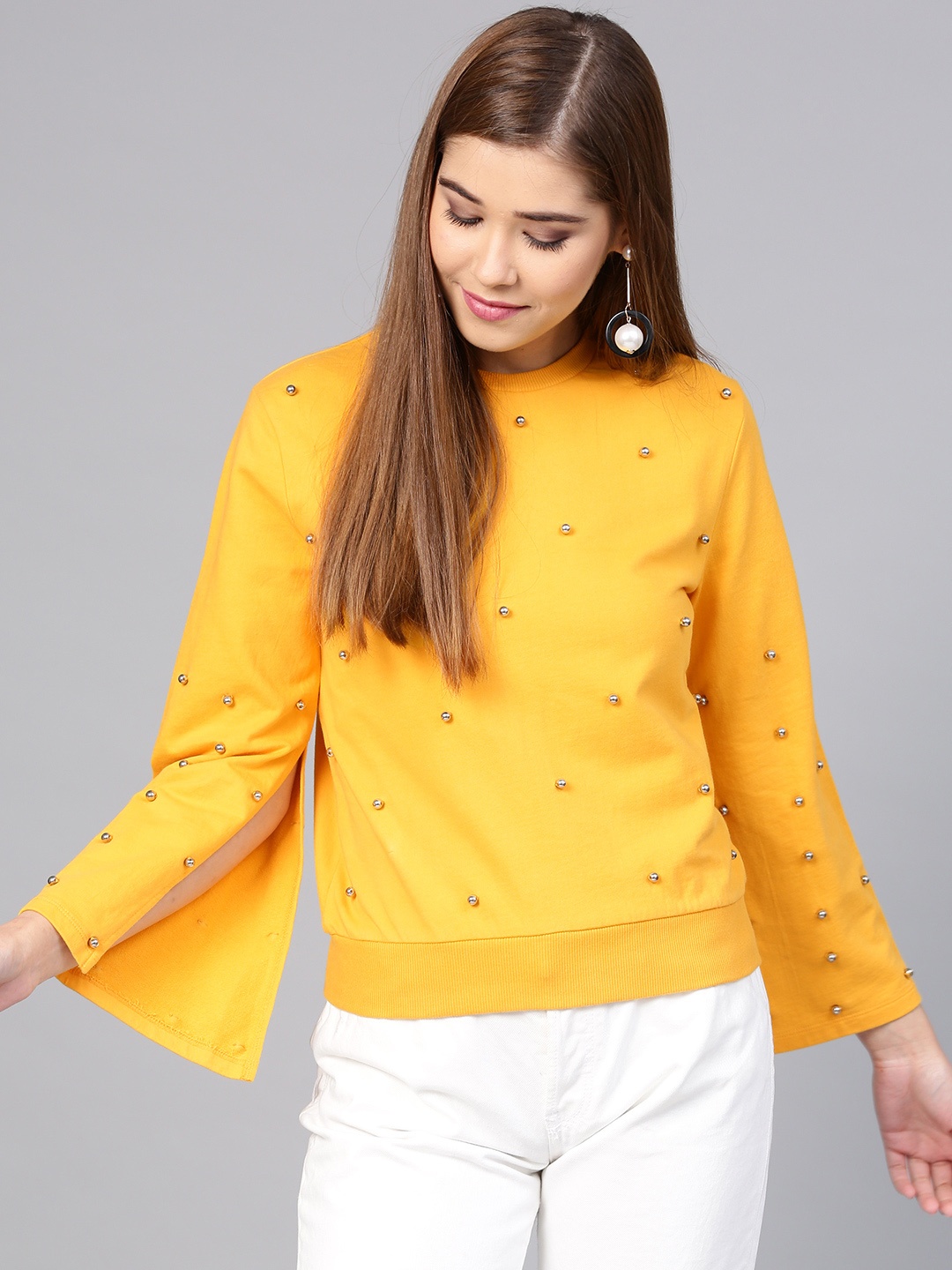 

STREET 9 Women Yellow Embellished Sweatshirt