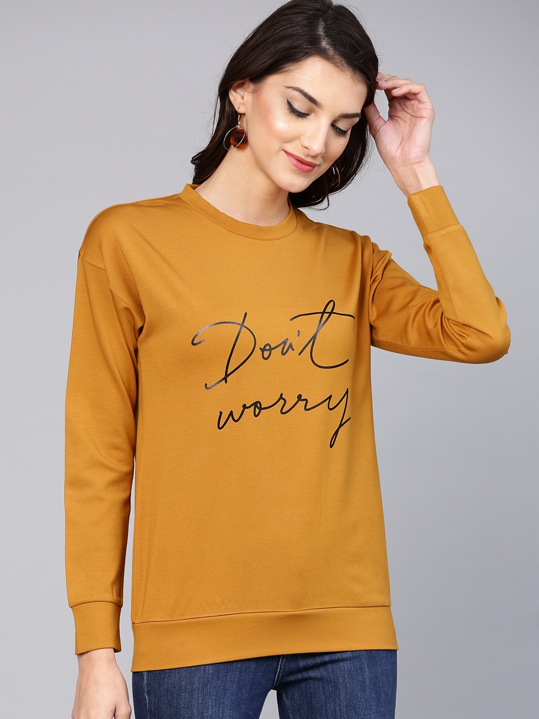 

STREET 9 Women Mustard Yellow Printed Sweatshirt