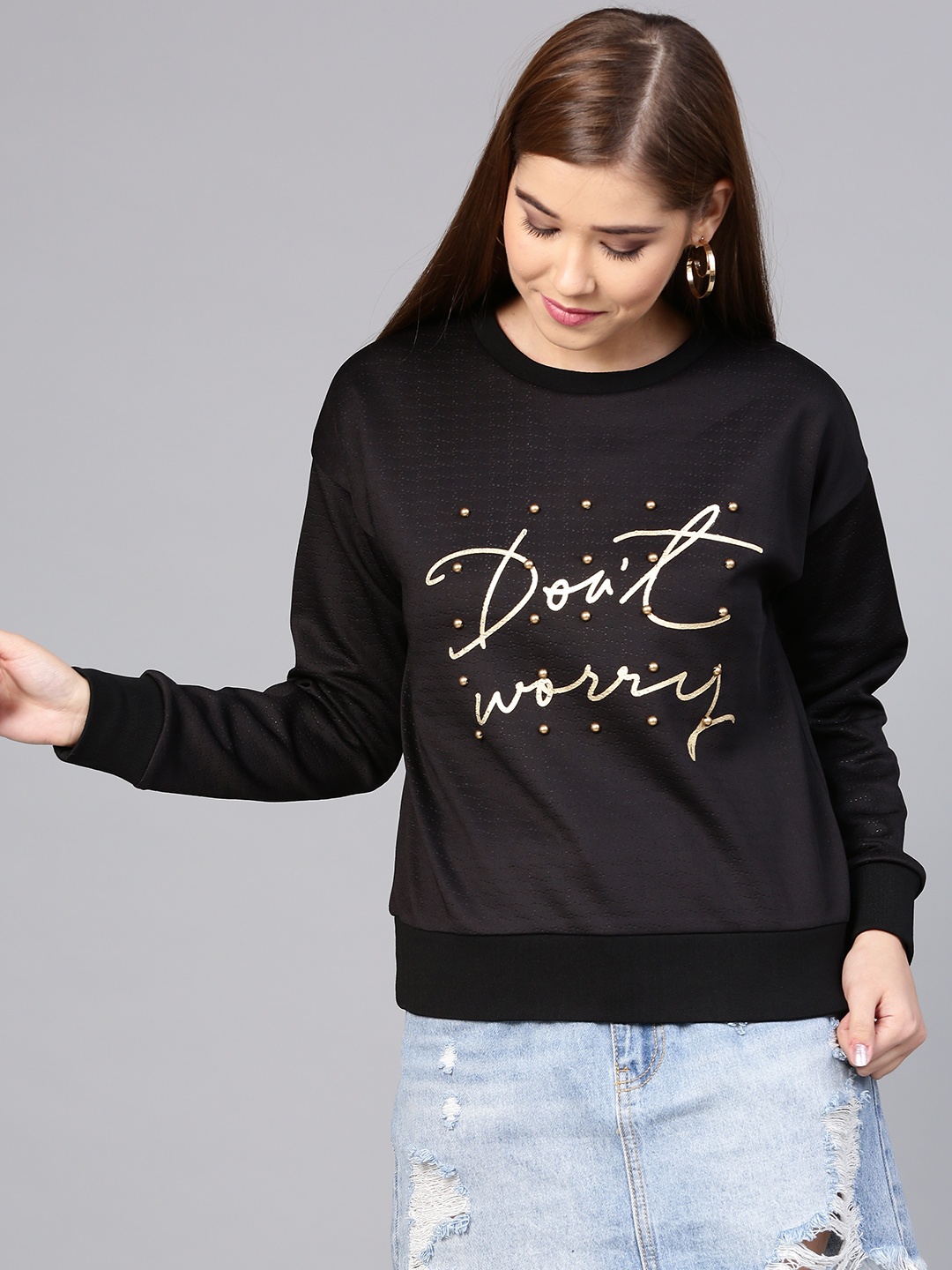 

STREET 9 Women Black Printed Sweatshirt