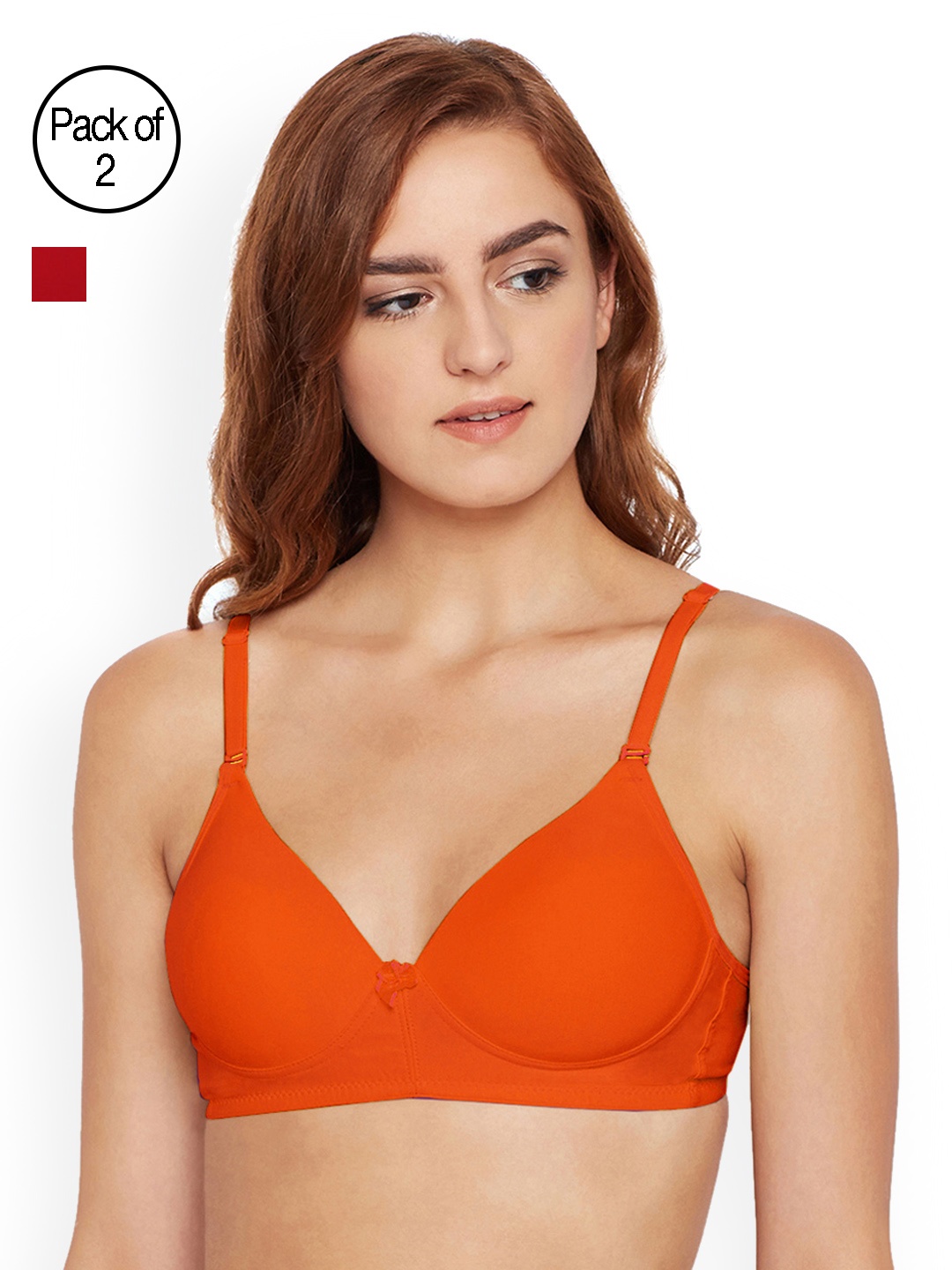 

Bodycare Pack of 2 Solid Non-Wired Heavily Padded Push-Up Bras E6566ORGRED, Orange