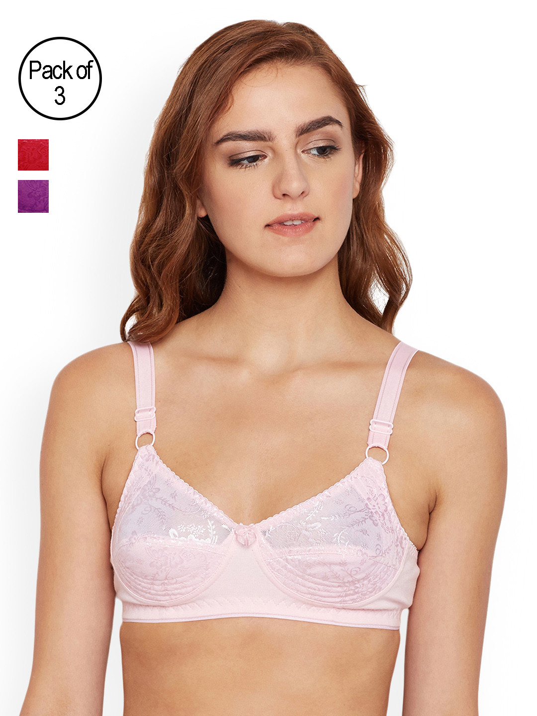 

Bodycare Pack of 3 Self Design Non-Wired Non Padded Everyday Bras E5583PIREWI, Pink