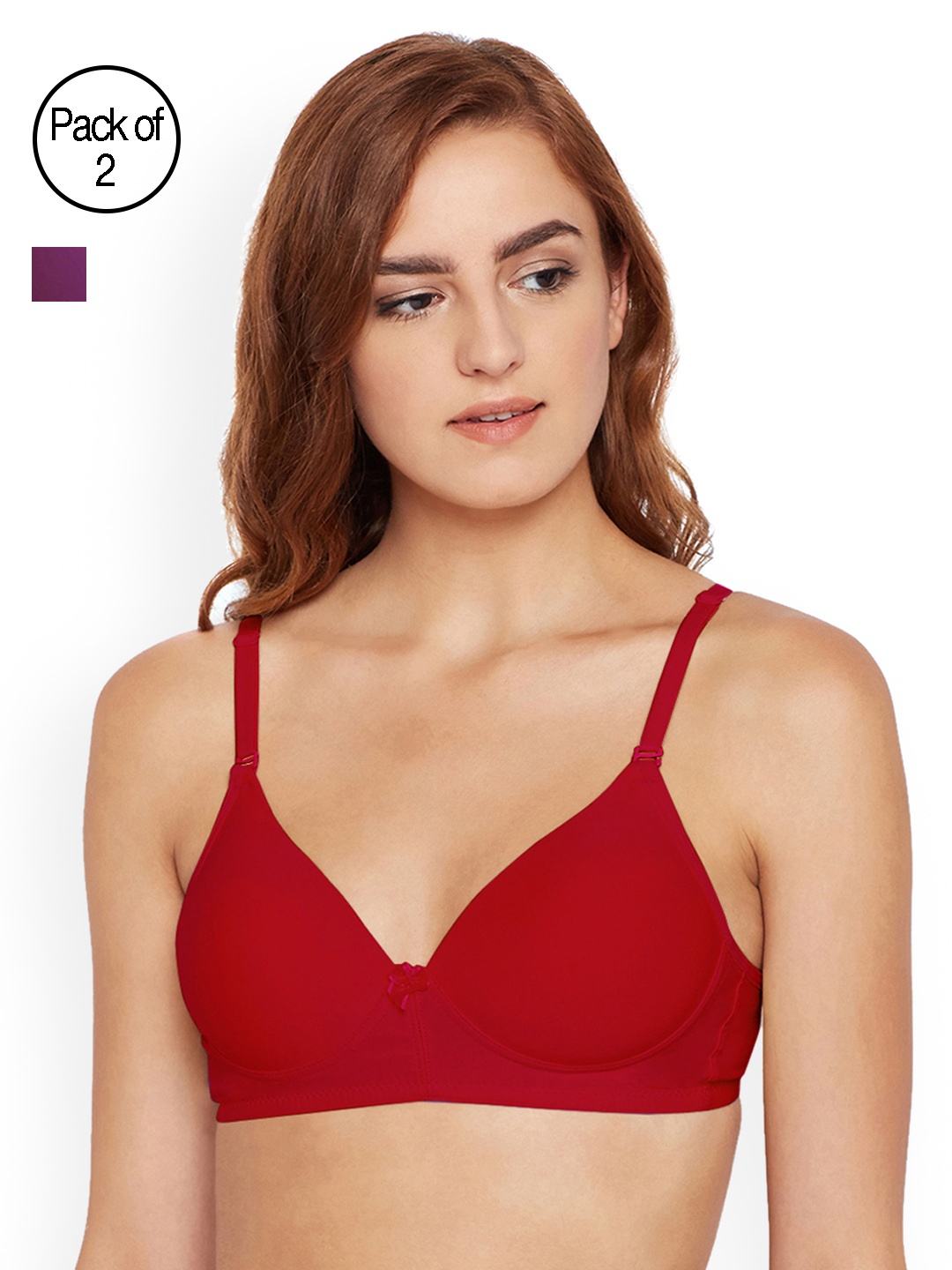 

Bodycare Pack of 2 Solid Non-Wired Heavily Padded Push-Up Bras E6566REDWI, Red