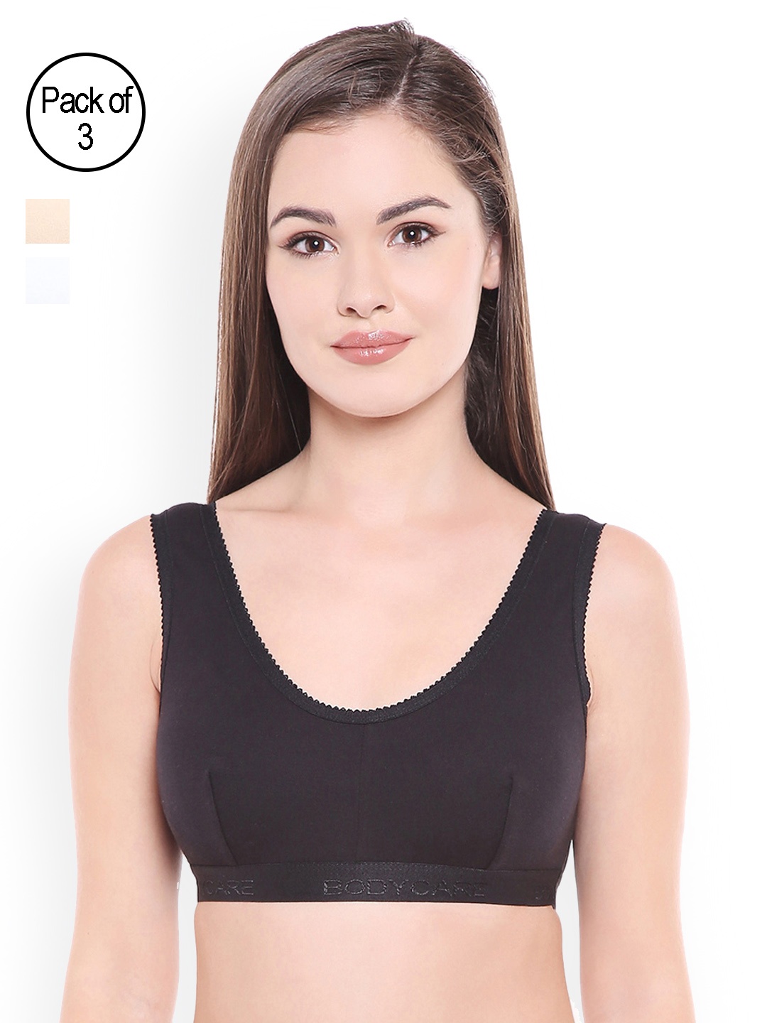 

Bodycare Pack of 3 Solid Non-Wired Non Padded Sports Bras EN1607BSW, Black