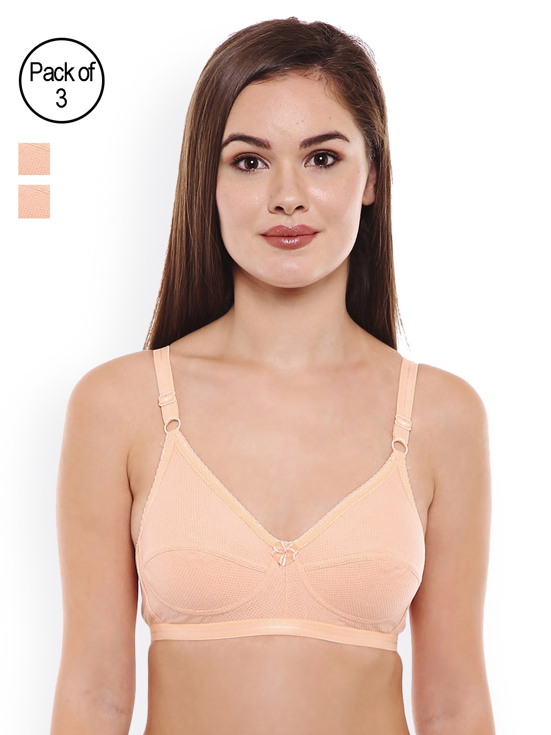 

Bodycare Pack of 3 Solid Non-Wired Non Padded Everyday Bras CD1517PE-3PCS, Peach