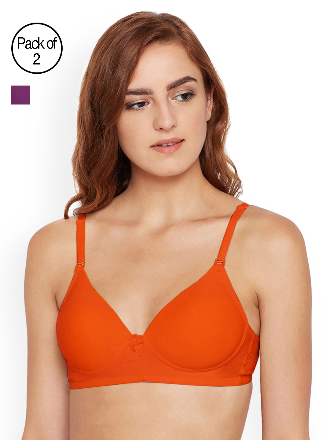 

Bodycare Pack of 2 Solid Non-Wired Heavily Padded Push-Up Bras E6566ORGWI, Orange