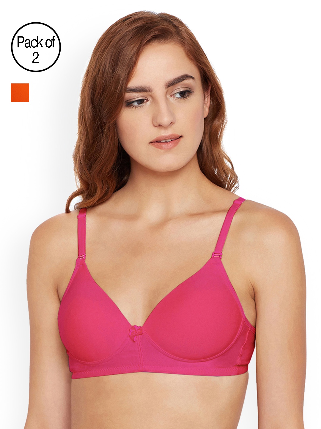 

Bodycare Pack of 2 Solid Non-Wired Heavily Padded Push-Up Bras E6566COORG, Coral