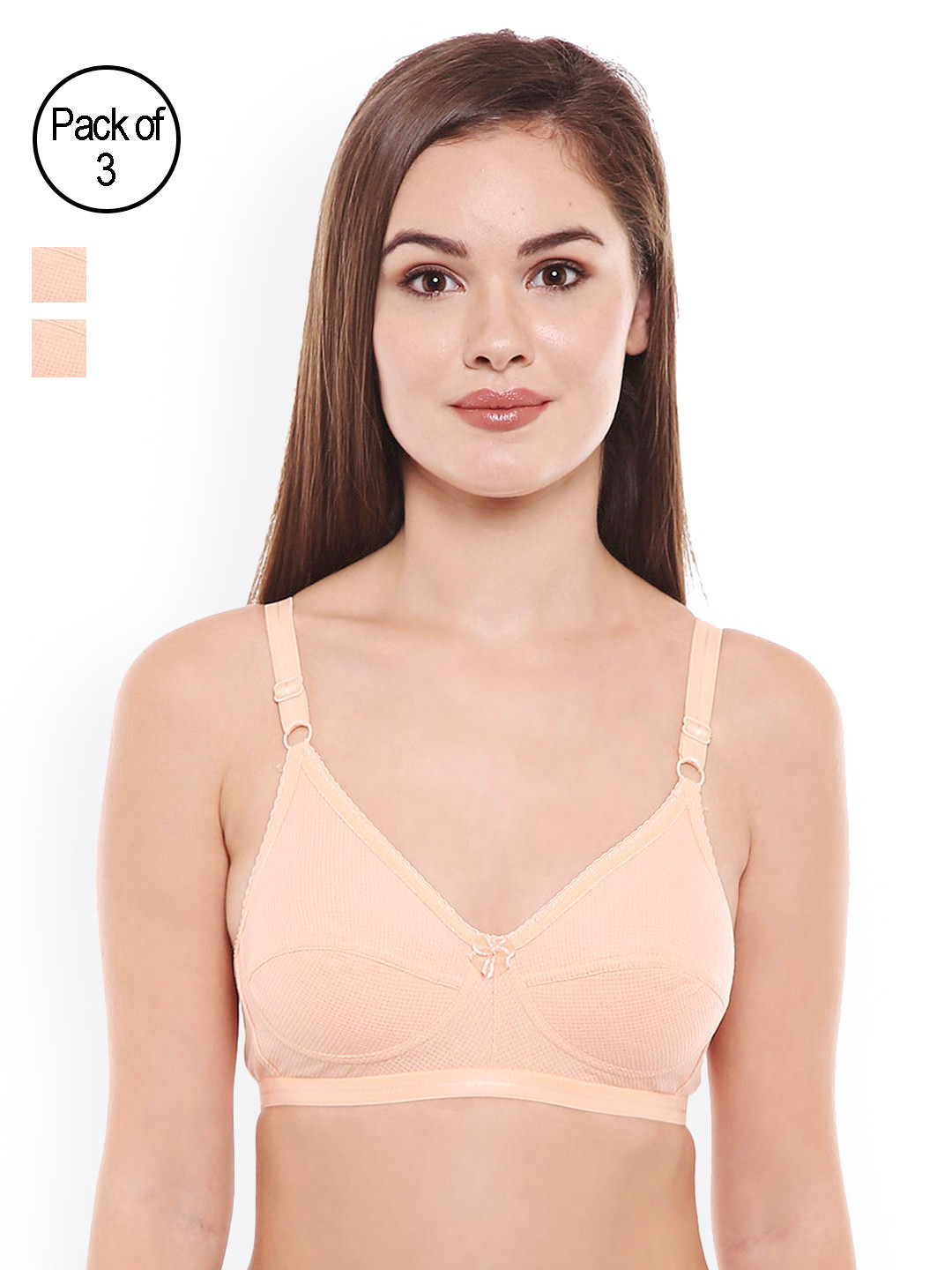 

Bodycare Pack of 3 Solid Non-Wired Non Padded Everyday Bras CD1517PE-3PCS, Peach