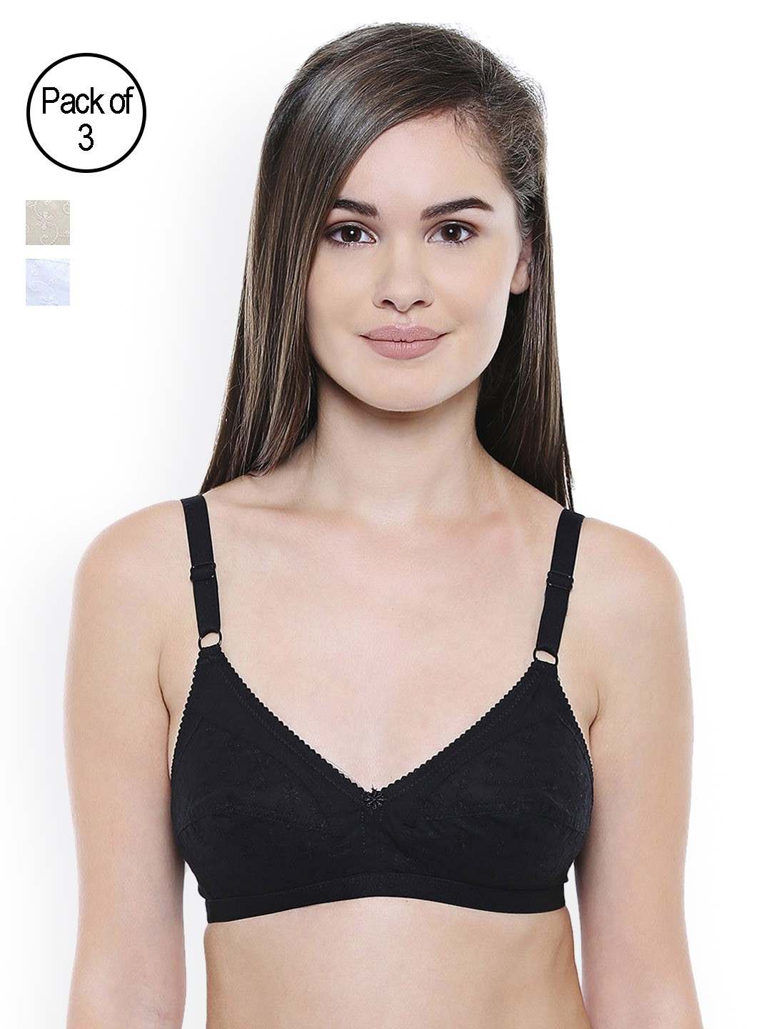 

Bodycare Pack of 3 Solid Non-Wired Non Padded Everyday Bras EN5501BSW, Black