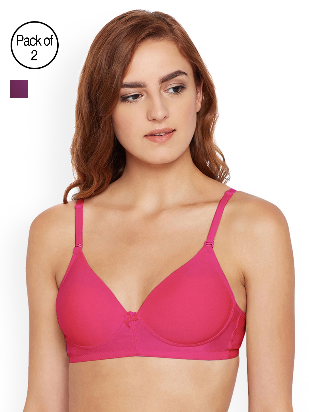 

Bodycare Pack of 2 Solid Non-Wired Heavily Padded Push-Up Bras E6566COWI, Coral