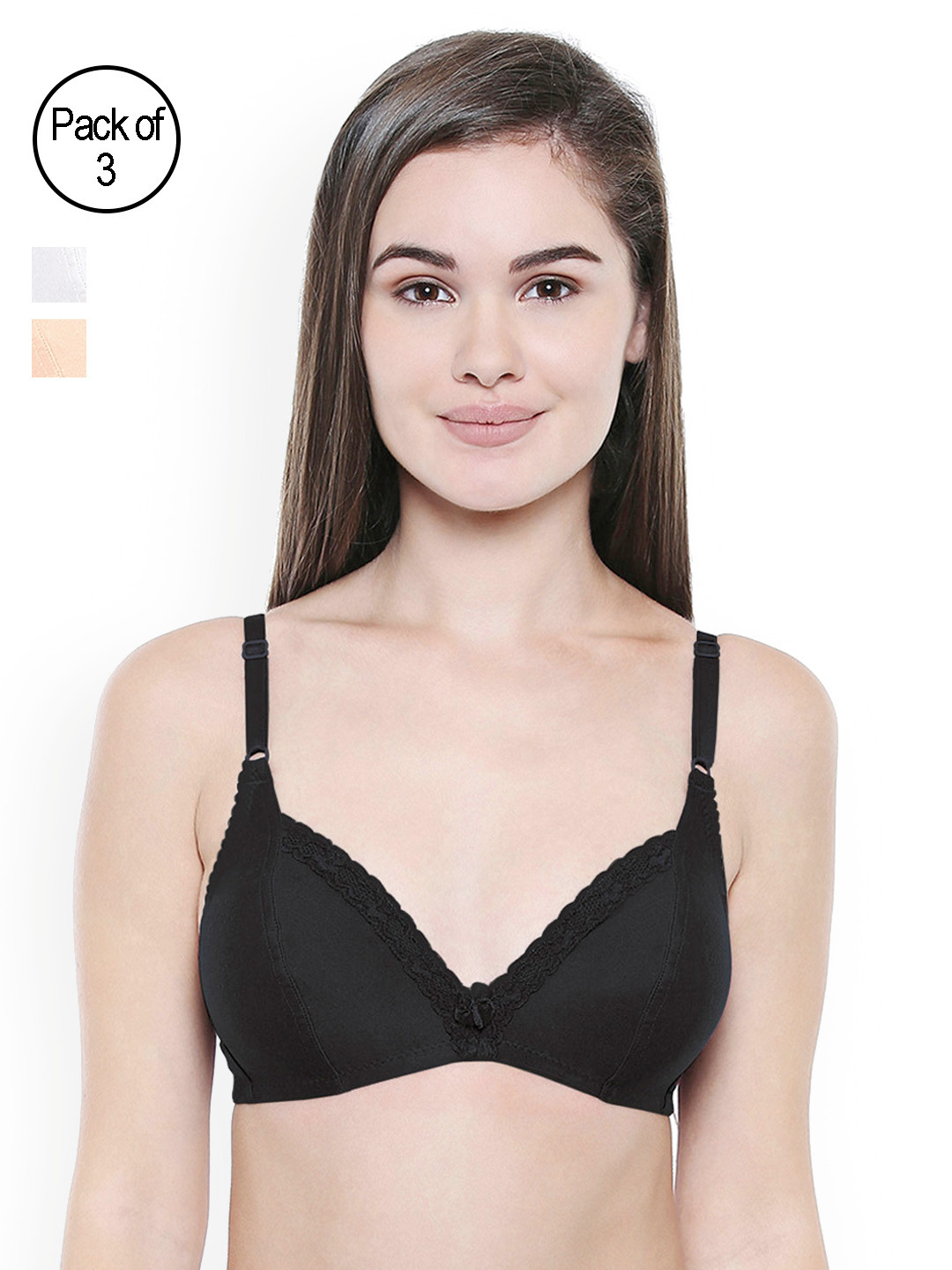 

Bodycare Pack of 3 Solid Non-Wired Non Padded Everyday Bras EN5501BSW, Black