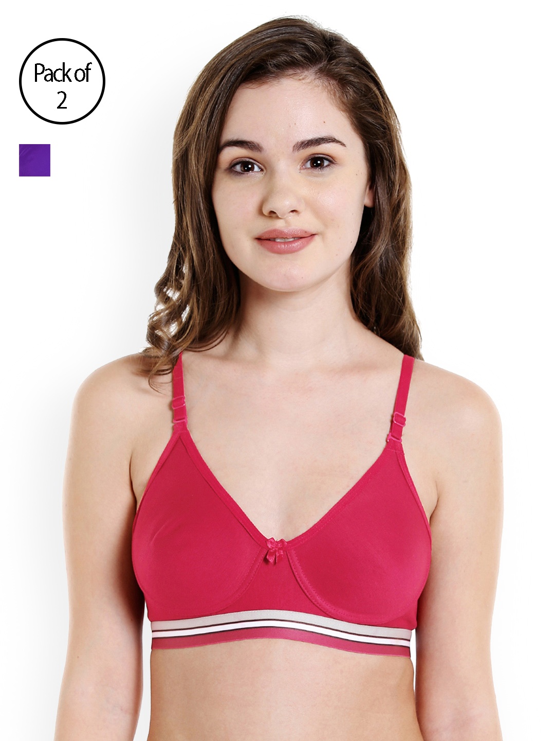 

Bodycare Coral & Purple Solid Non-Wired Non Padded T-shirt Bra