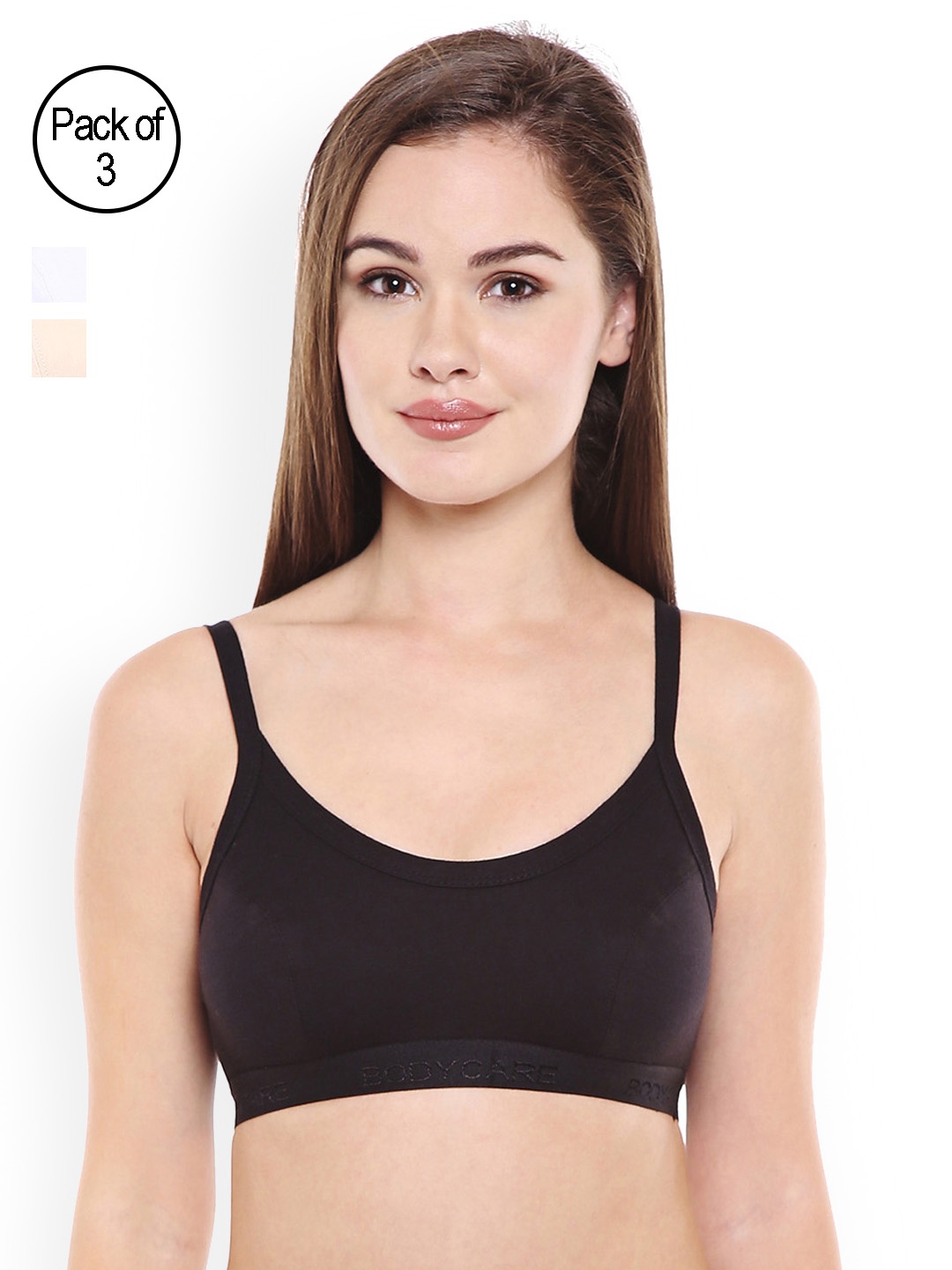 

Bodycare Pack of 3 Solid Non-Wired Non Padded Sports Bras EN1604BSW, Black