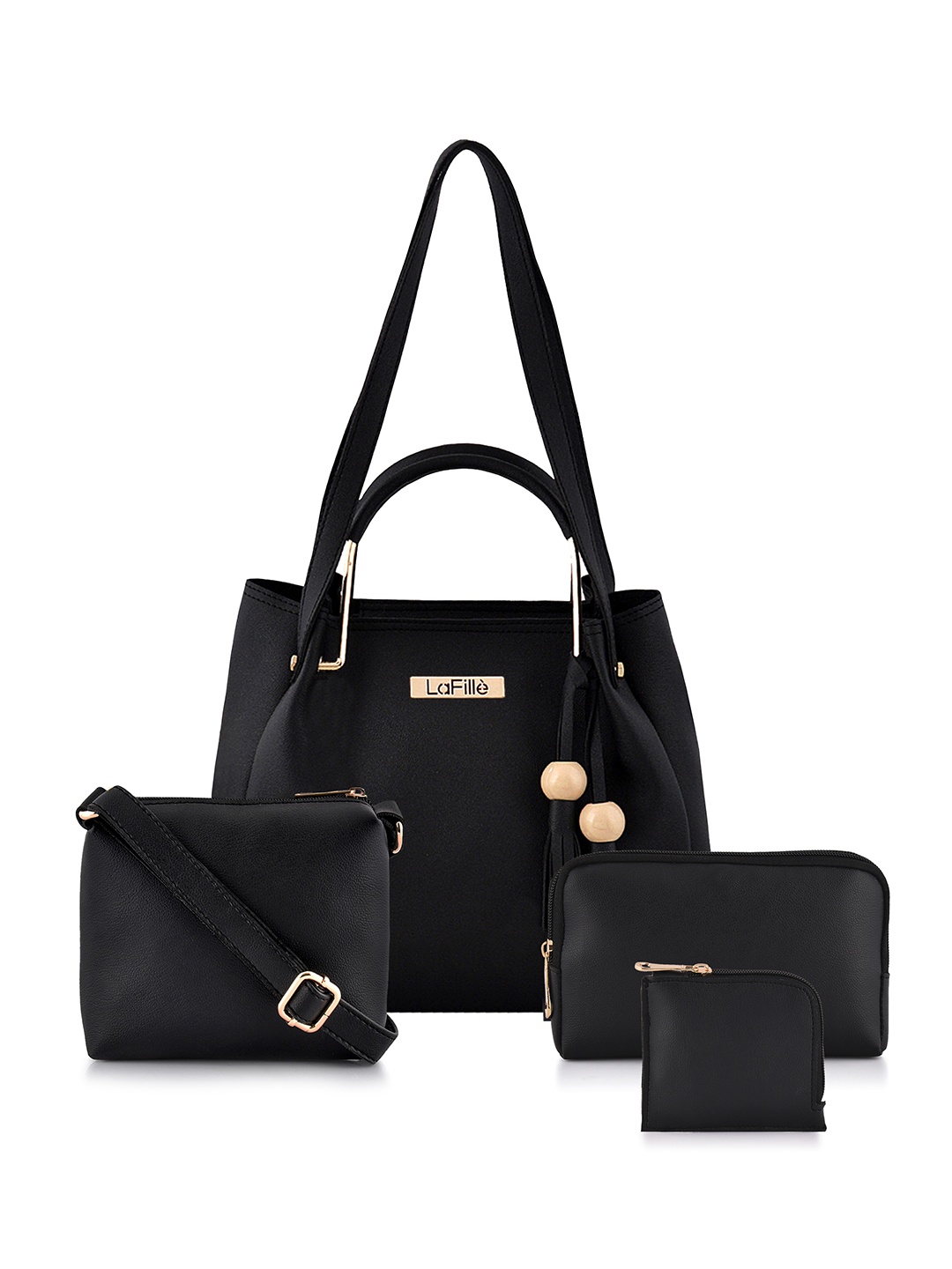 

LaFille Pack of 4 Black Solid Handbags