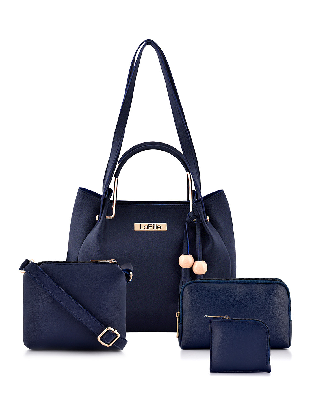 

LaFille Pack of 4 Navy Blue Solid Handbags