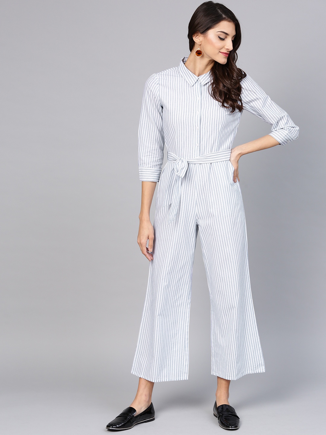 

STREET 9 Blue & White Striped Culotte Jumpsuit